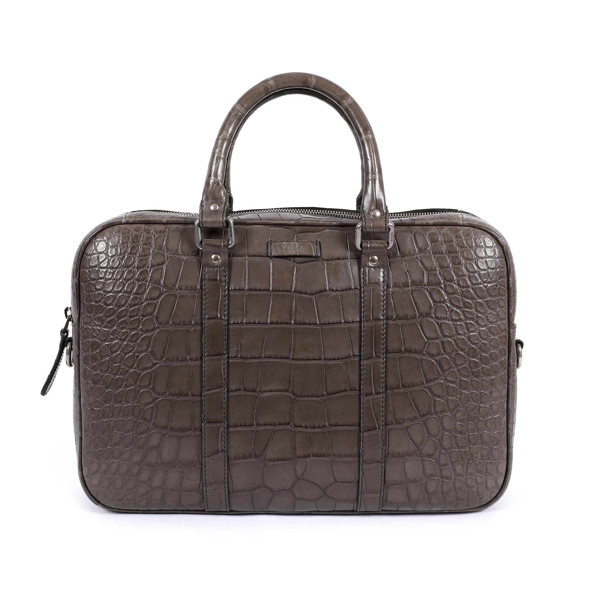 Geantă Gucci, tip servietă, din piele de crocodil, de culoare maro, unisex