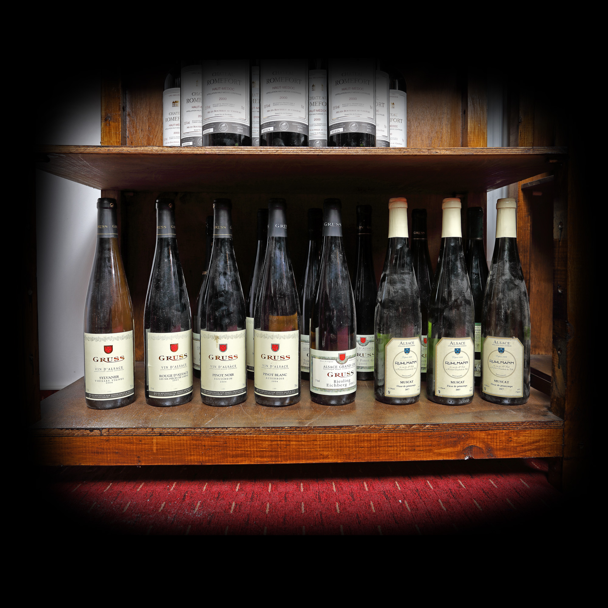 Alsatian selection of cremant and red and white wines, Gruss and Ruhlmann, 2000's, 15b x 0.75l