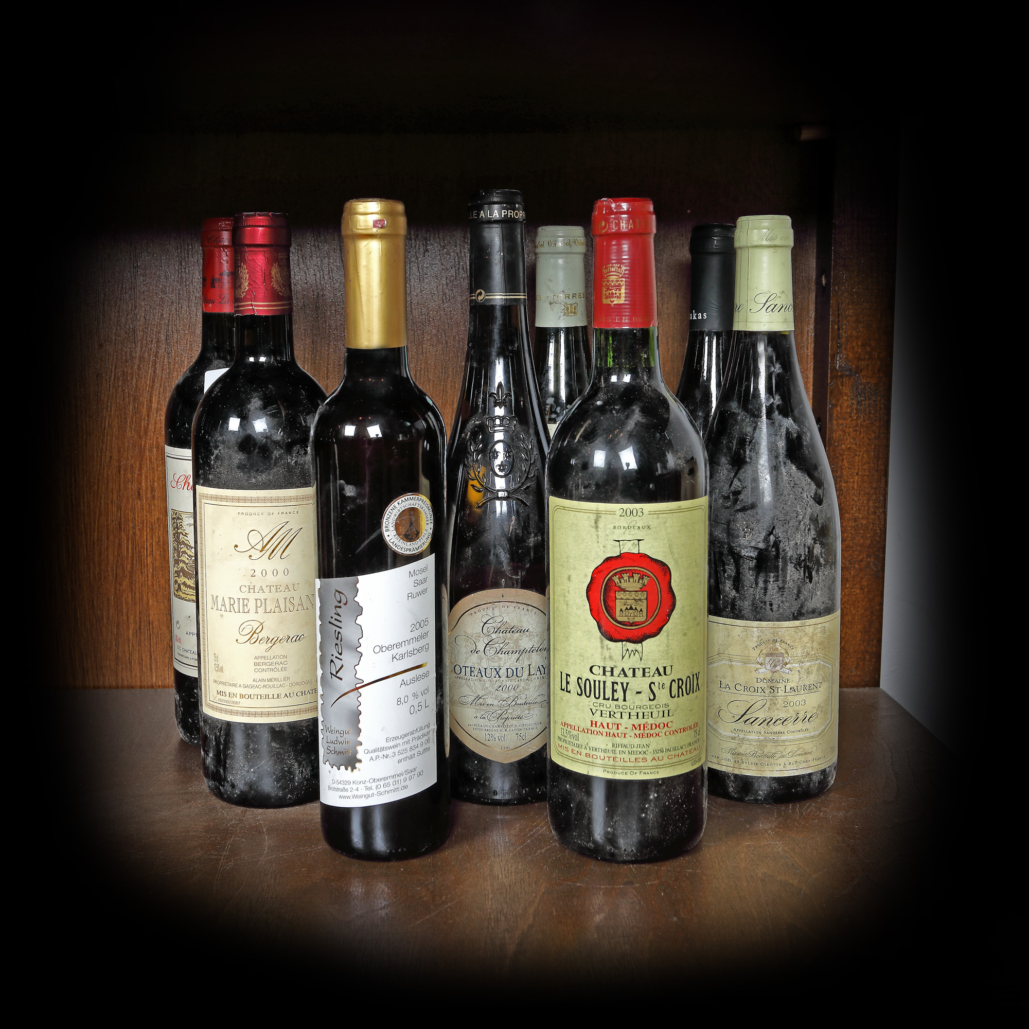 Selecție de vinuri roșii și albe diverse, Franța, Spania, Ungaria și Germania, anii 2000, 7st x 0,75l, 1st x 0,5l