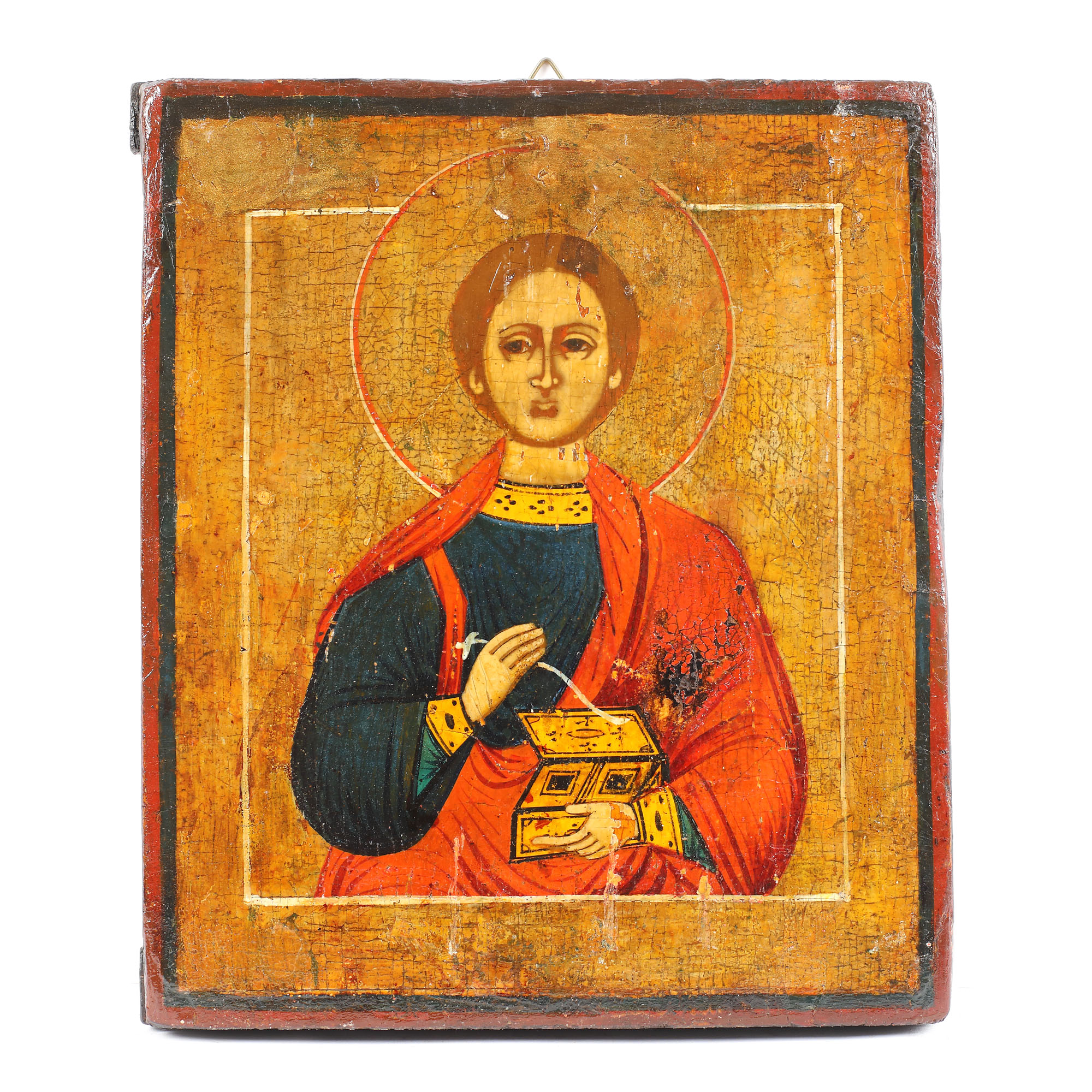 Icoană pe lemn, ”Sfântul Pantelimon”, școală rusească, jumătatea sec. XIX, piesă rară