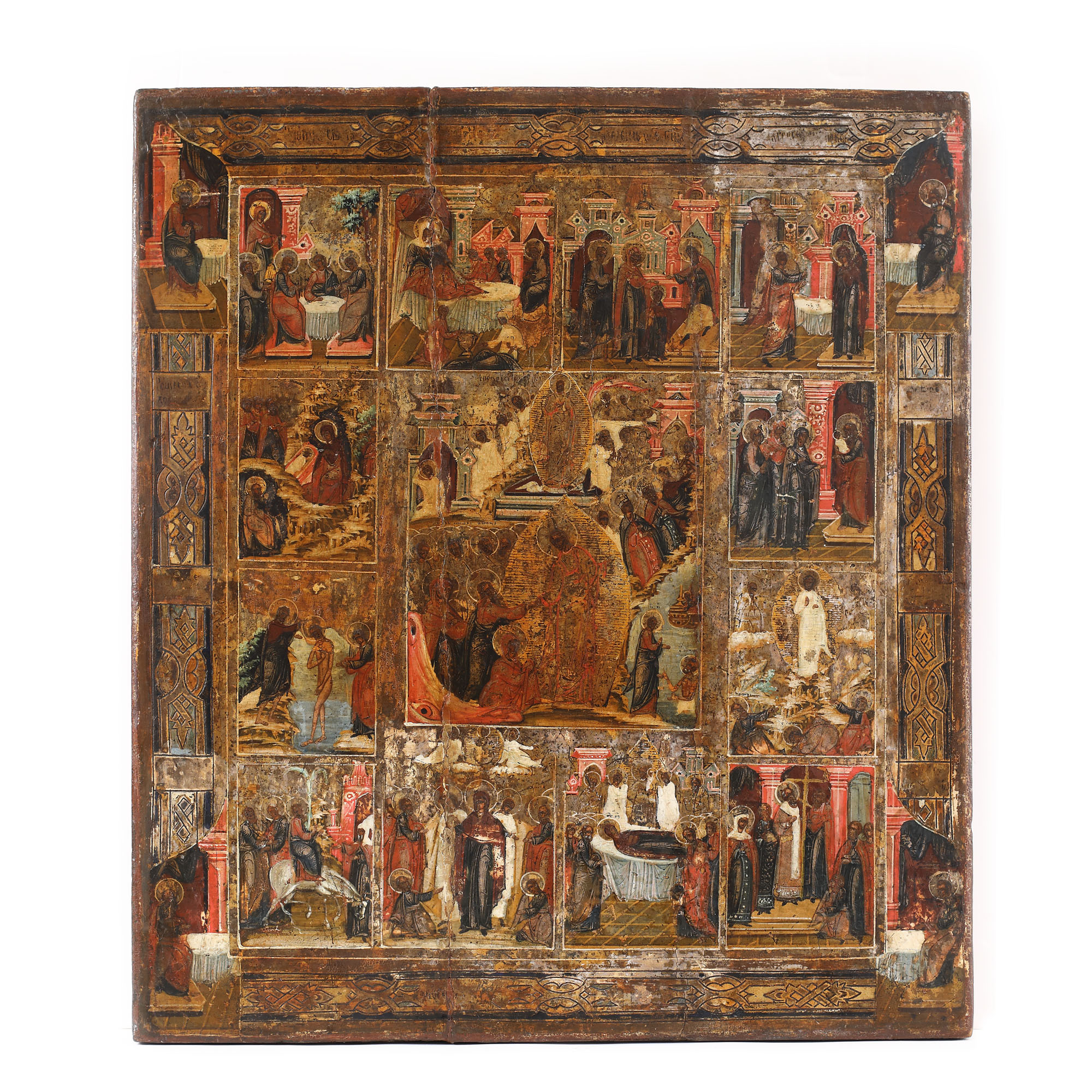 "The Resurrection of the Lord and 12 scenes", holiday icon on wood, Russian school, late 19th century