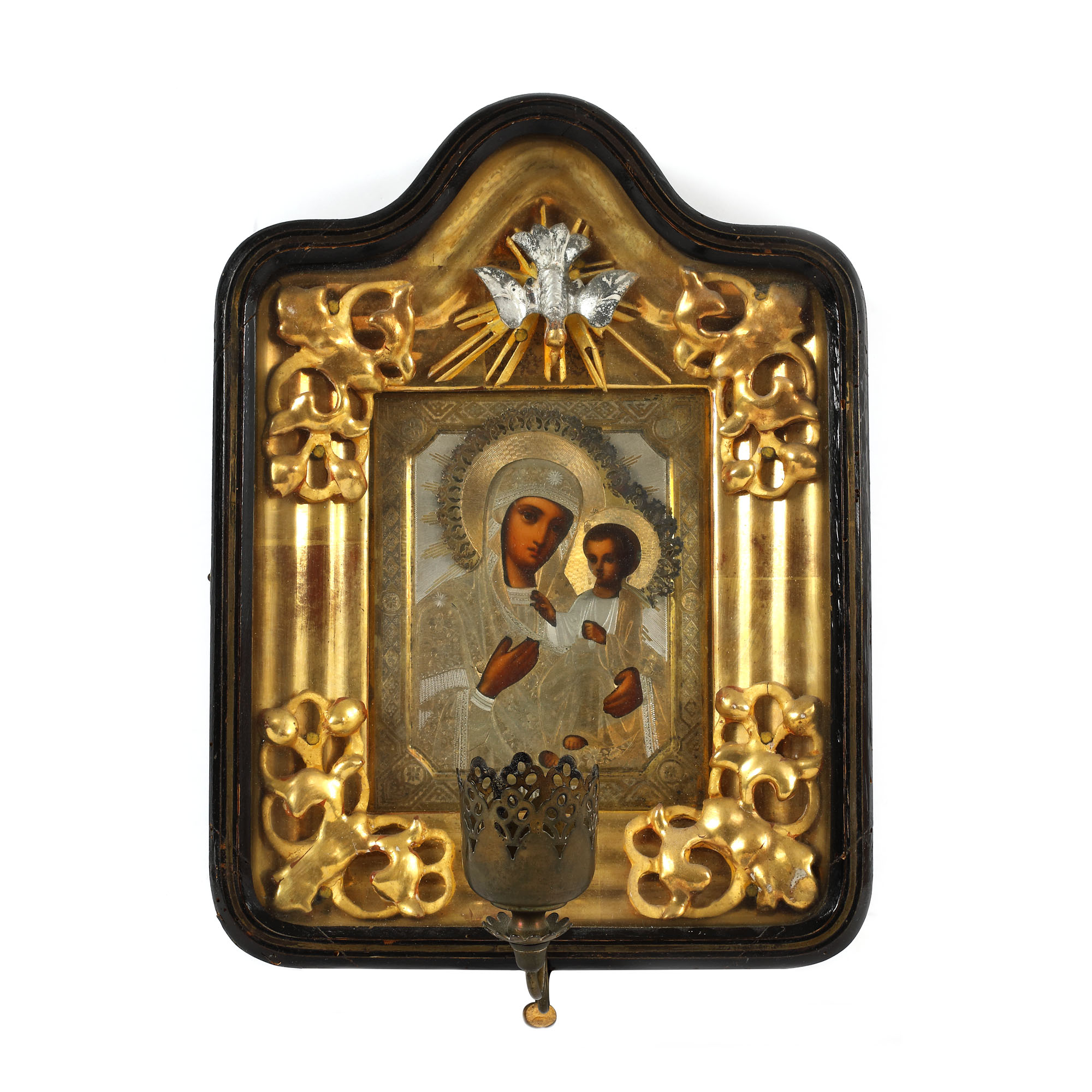 "Virgin Mary and the Baby (Hodighitria)", icon on wood, with golden silver ferrule, Russian school, late 19th century