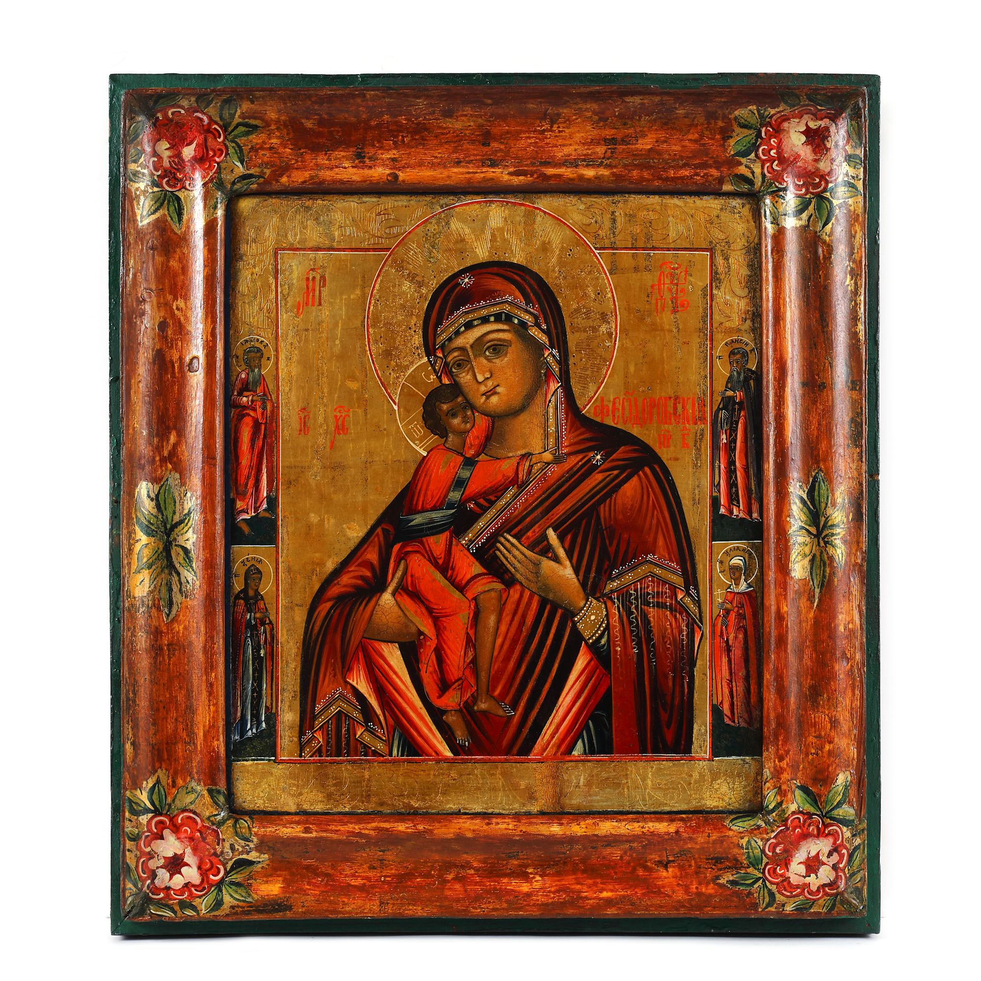 "Virgin Mary and the Baby (Glikofilusa)", icon on wood, painted frame, Russian school, late 19th century