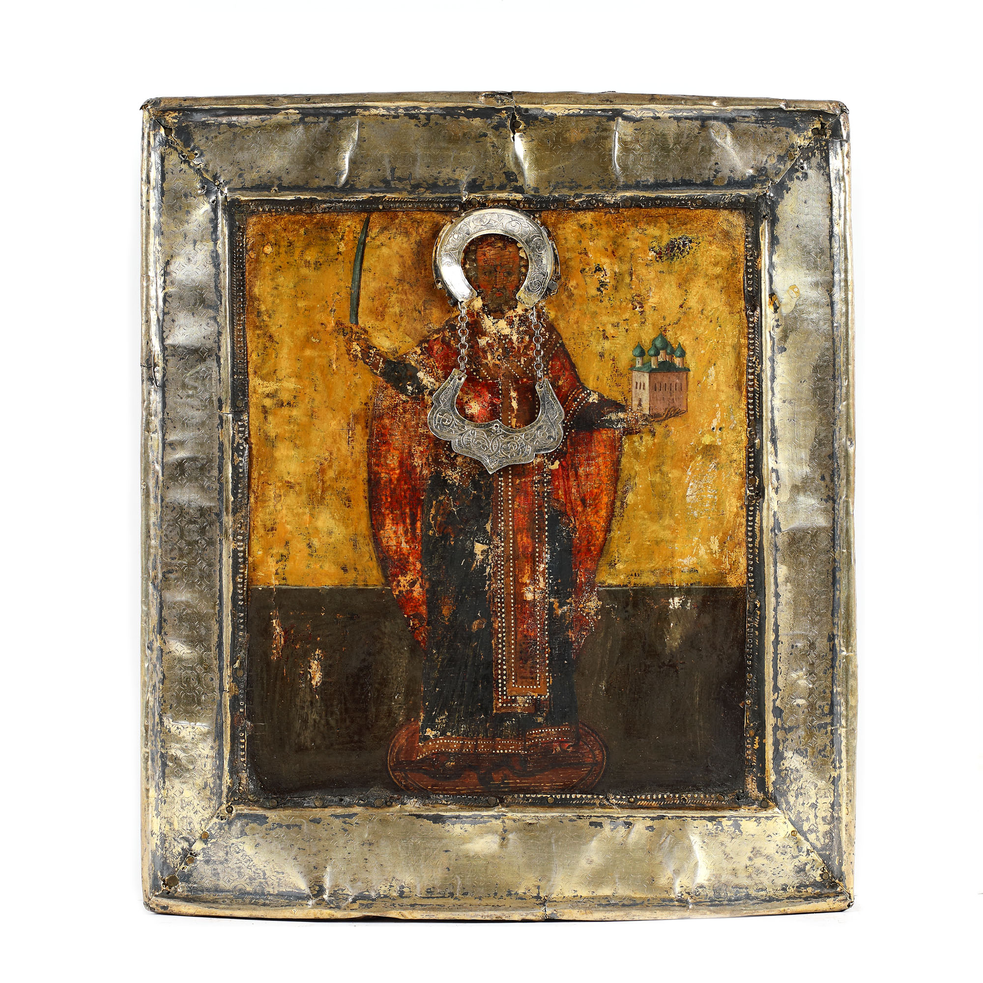 "Saint Nicholas", icon on wood, with golden silver ferrule, Russian school, late 17th century