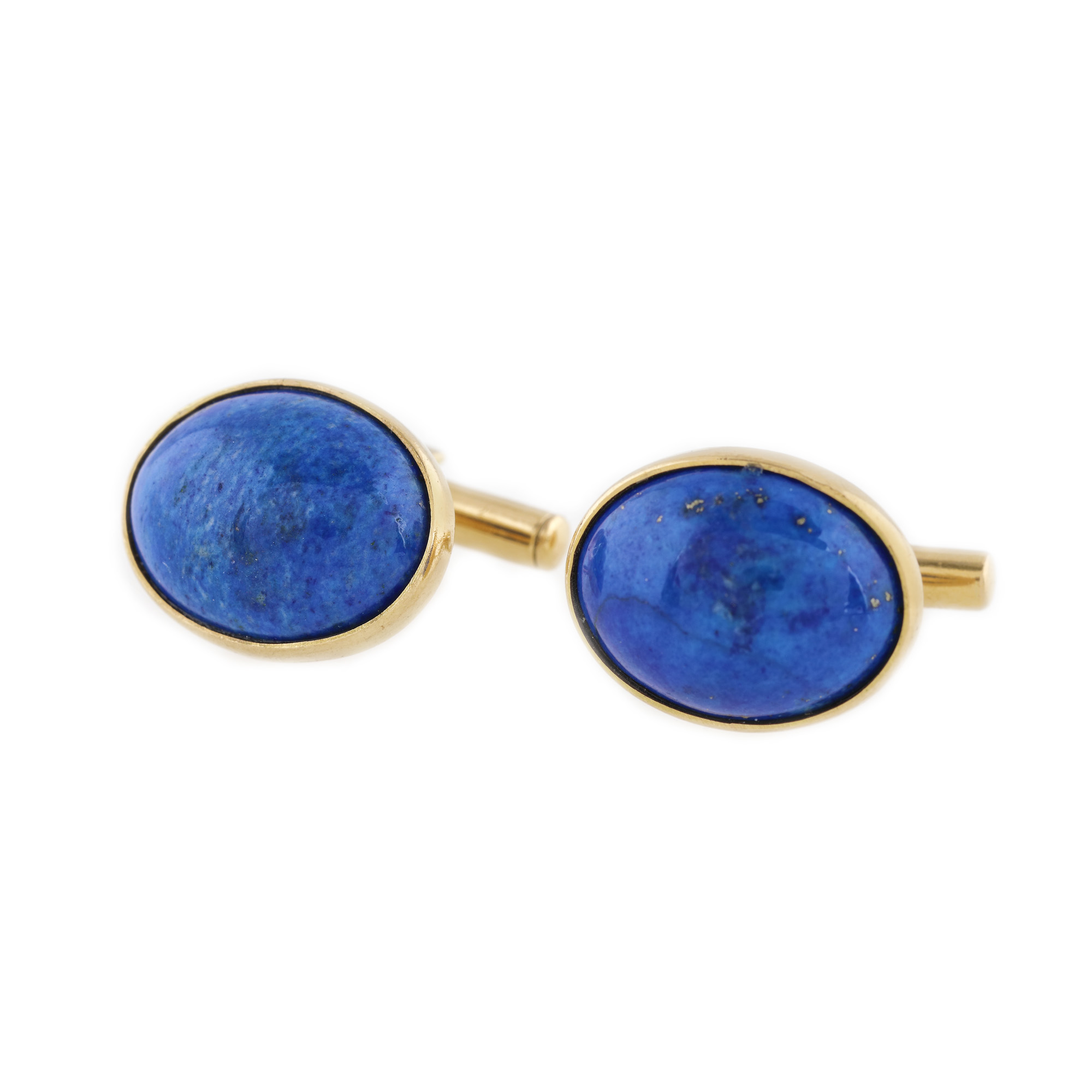 Pereche de butoni din aur, decorată cu Lapis Lazuli