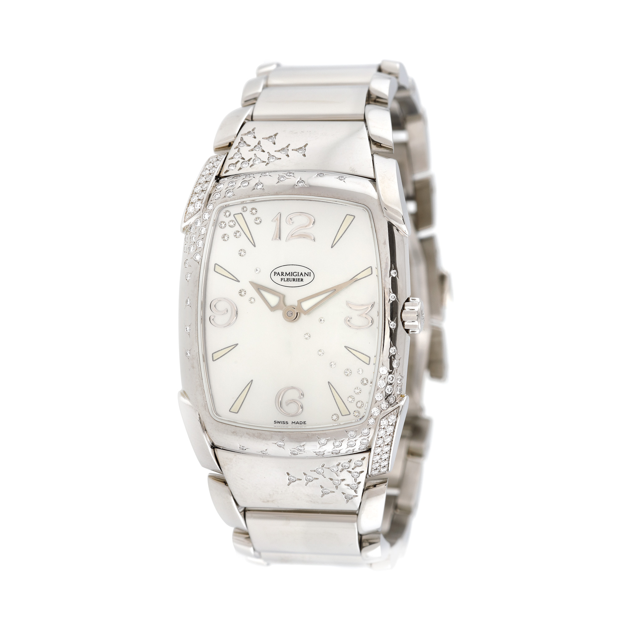 Ceas Parmigiani Fleurier Kalpa Donna Ouranos, decorat cu sidef și diamante, de mână, de damă, vine însoțit de certificatul de garanție