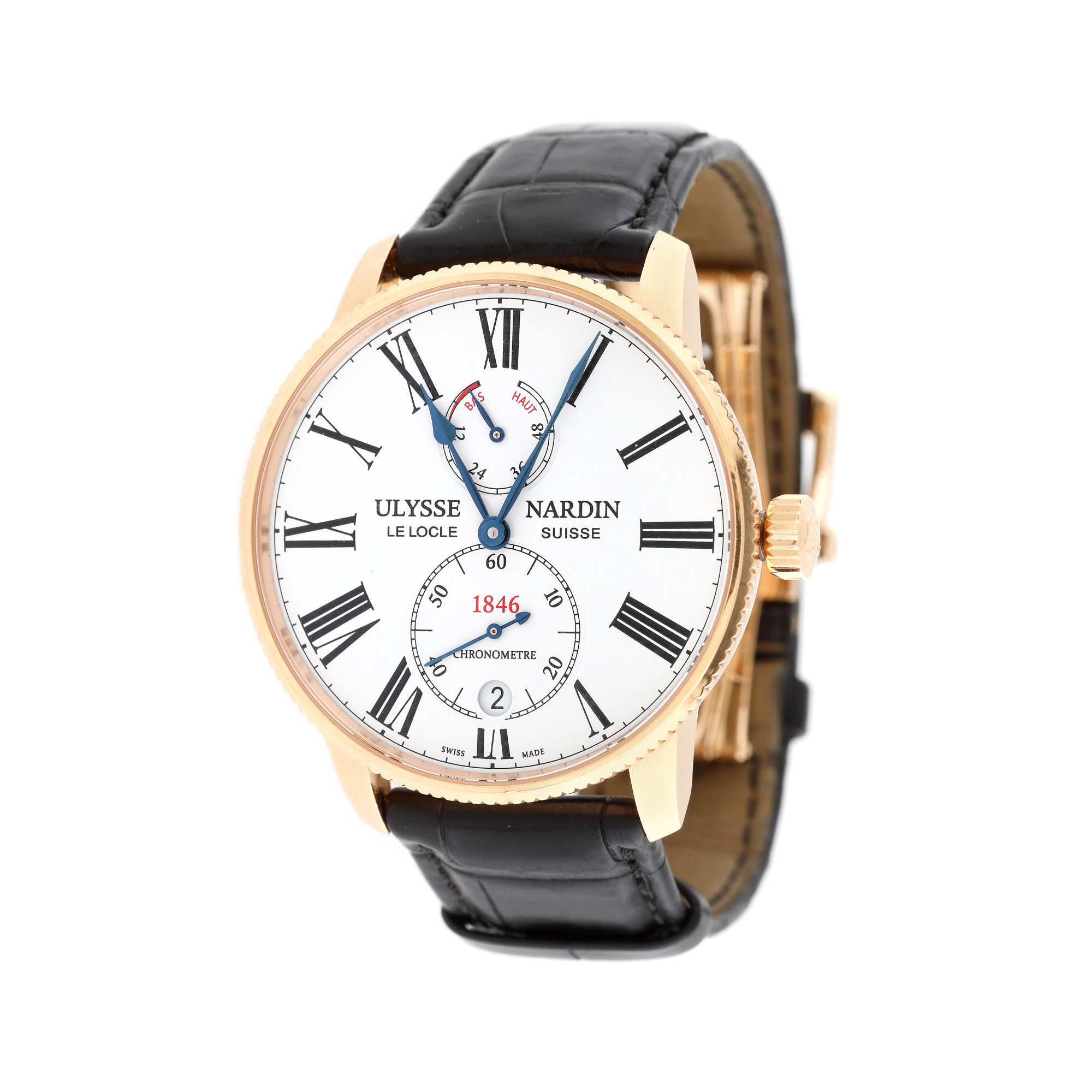 Ceas Ulysse Nardin Marine Torpilleur Military, din aur roz, de mână, bărbătesc, însoțit de cardul de garanție