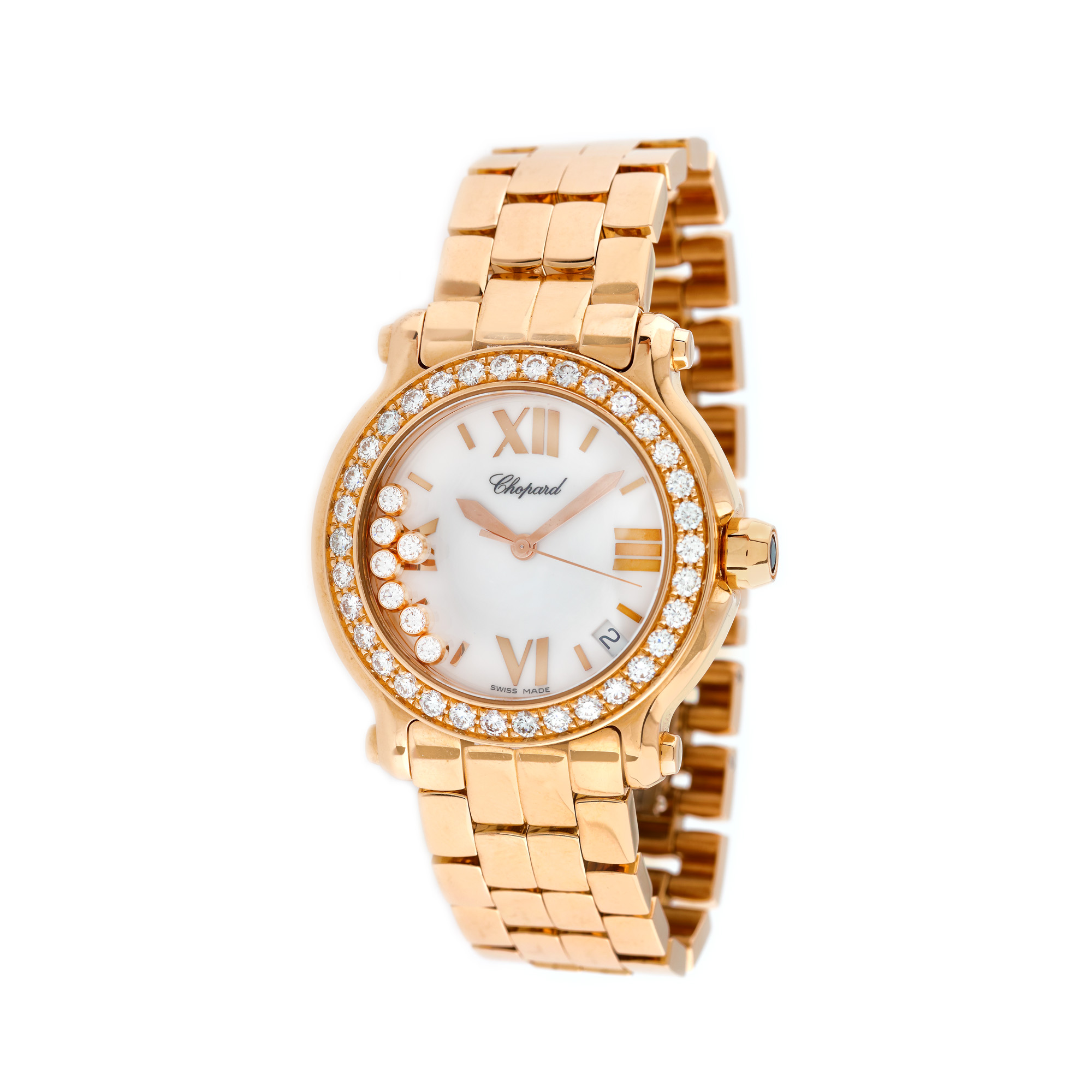 Ceas Chopard Happy Sport, din aur, de mână, de damă, decorat cu diamante