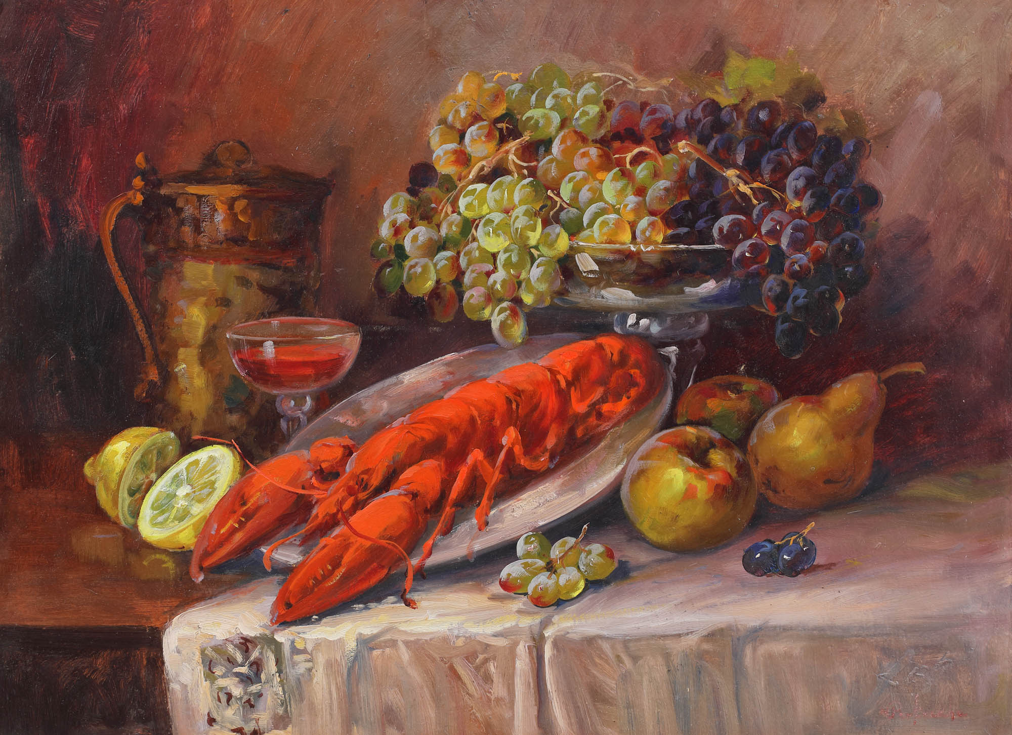 Still Life with Lobster and Grapes