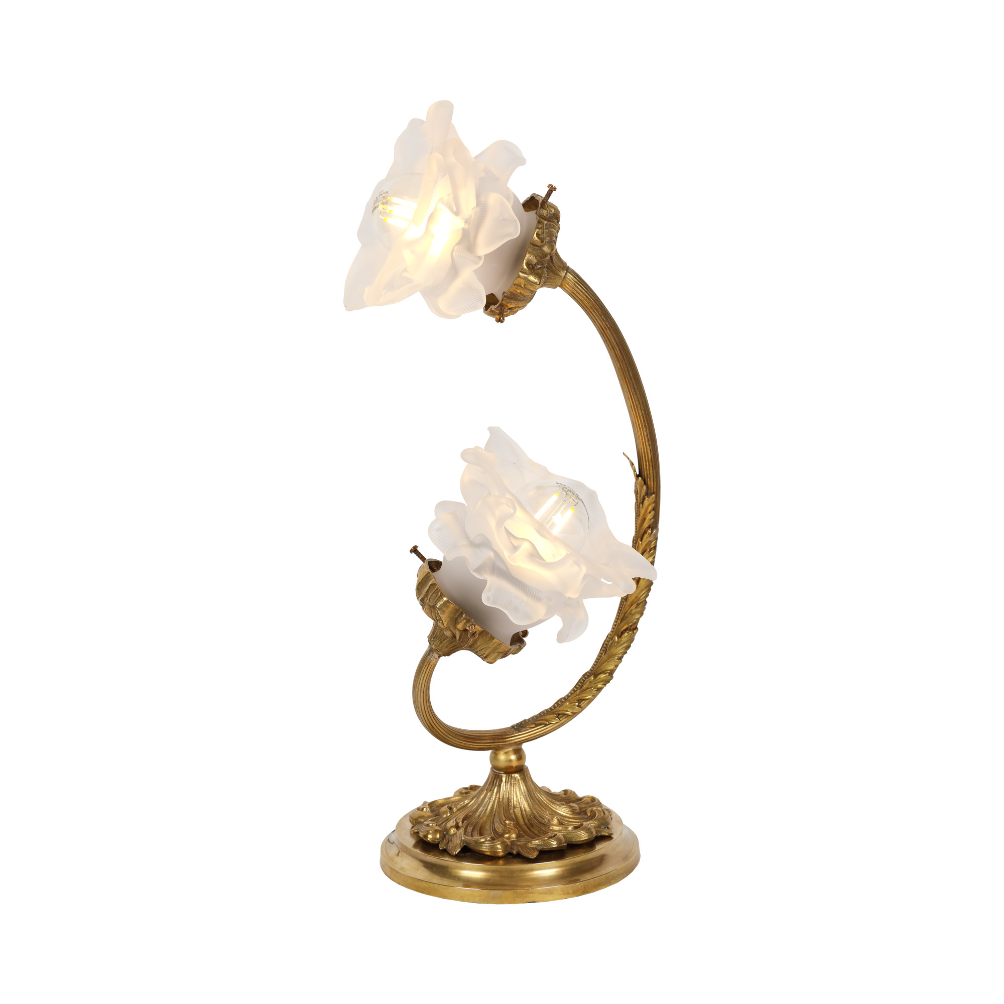 "White roses" - lampă Belle Époque, din bronz aurit și sticlă satinată, începutul sec. XX