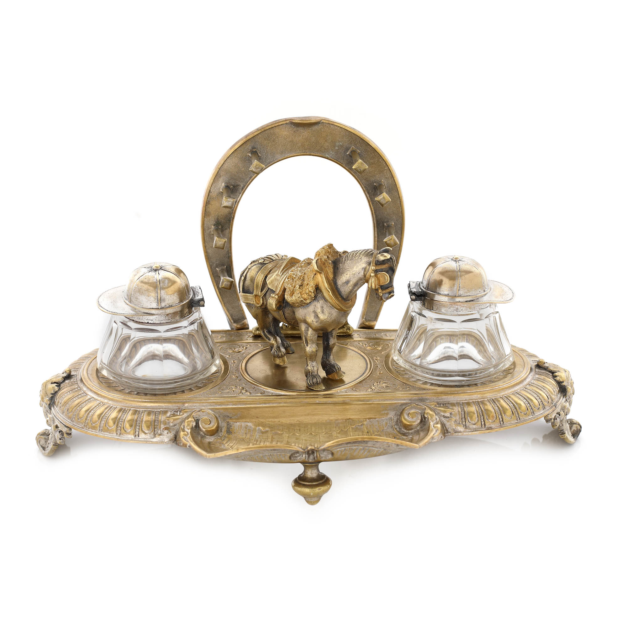 "Horseshoe" - encrieră Novelty, cu decor ecvestru, elemente hipice și efigii fantastice, cca. 1880