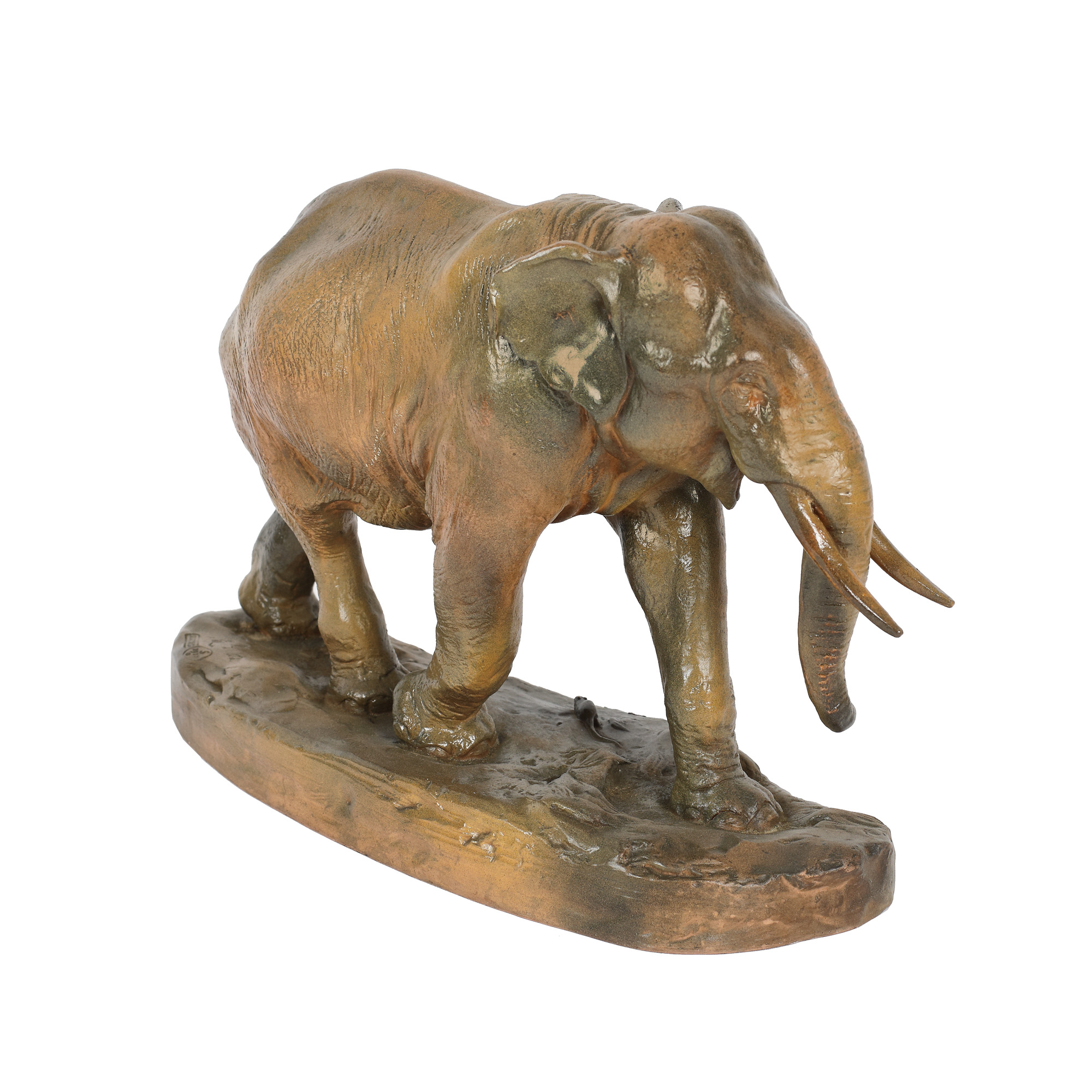 "Le rat et l'Ã©lÃ©phant" - decorative sculpture, made by Ytiga Noumata from ceramic painted with enamel, 1913, collector's item