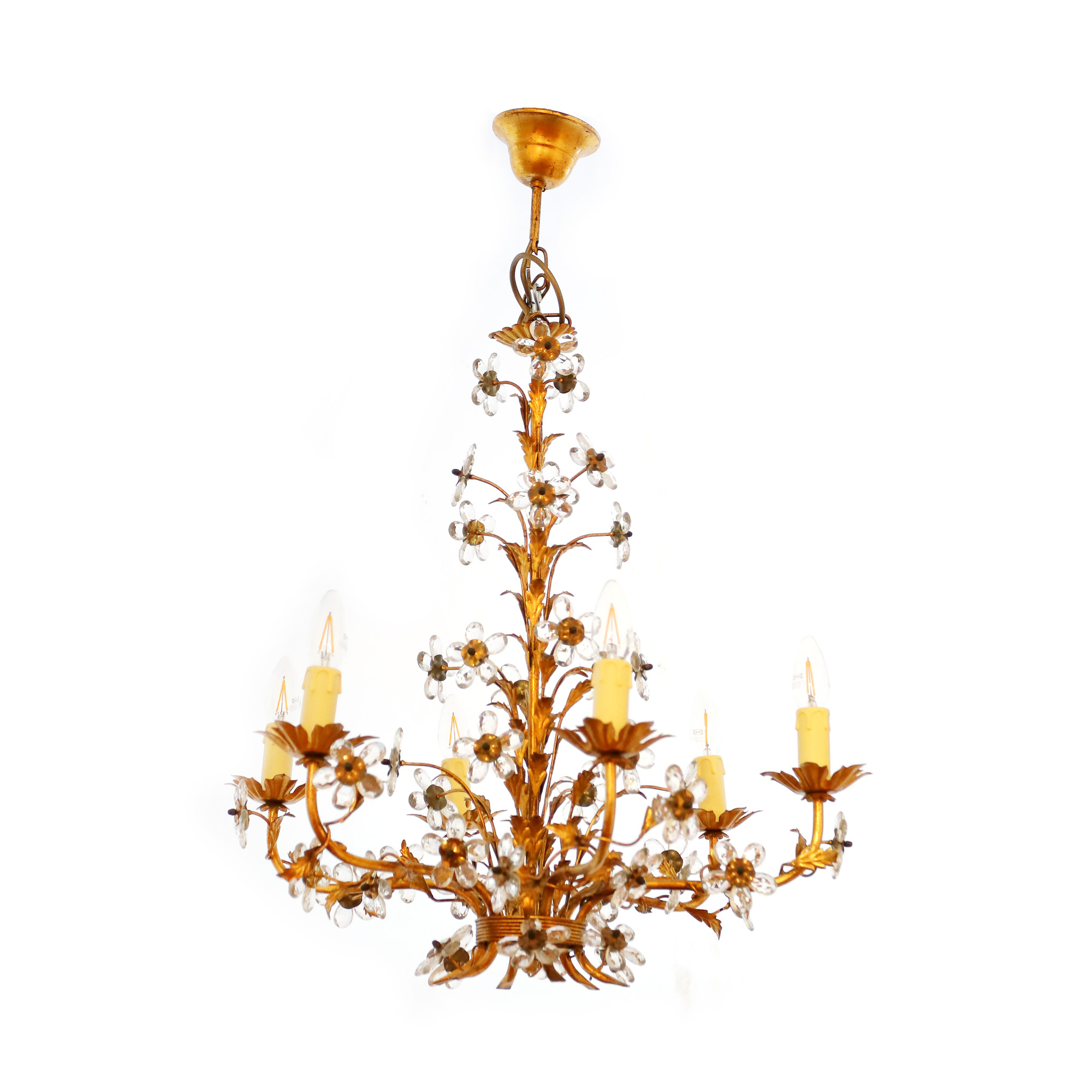 Monumental candelabru Maison Baguès, decorat cu flori de margarete din cristal