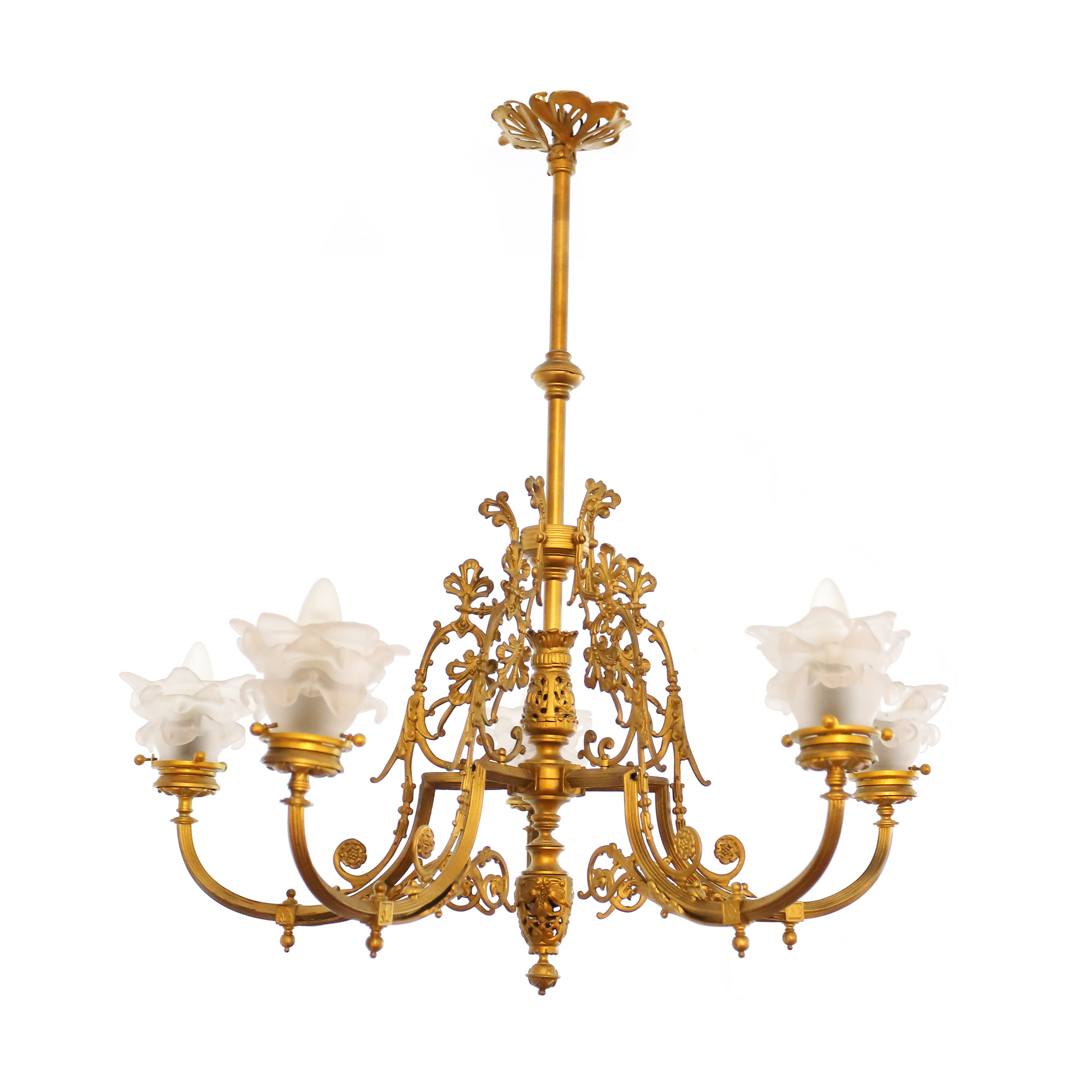 Candelabru Belle Époque din bronz aurit și sticlă satinată, cca. 1890