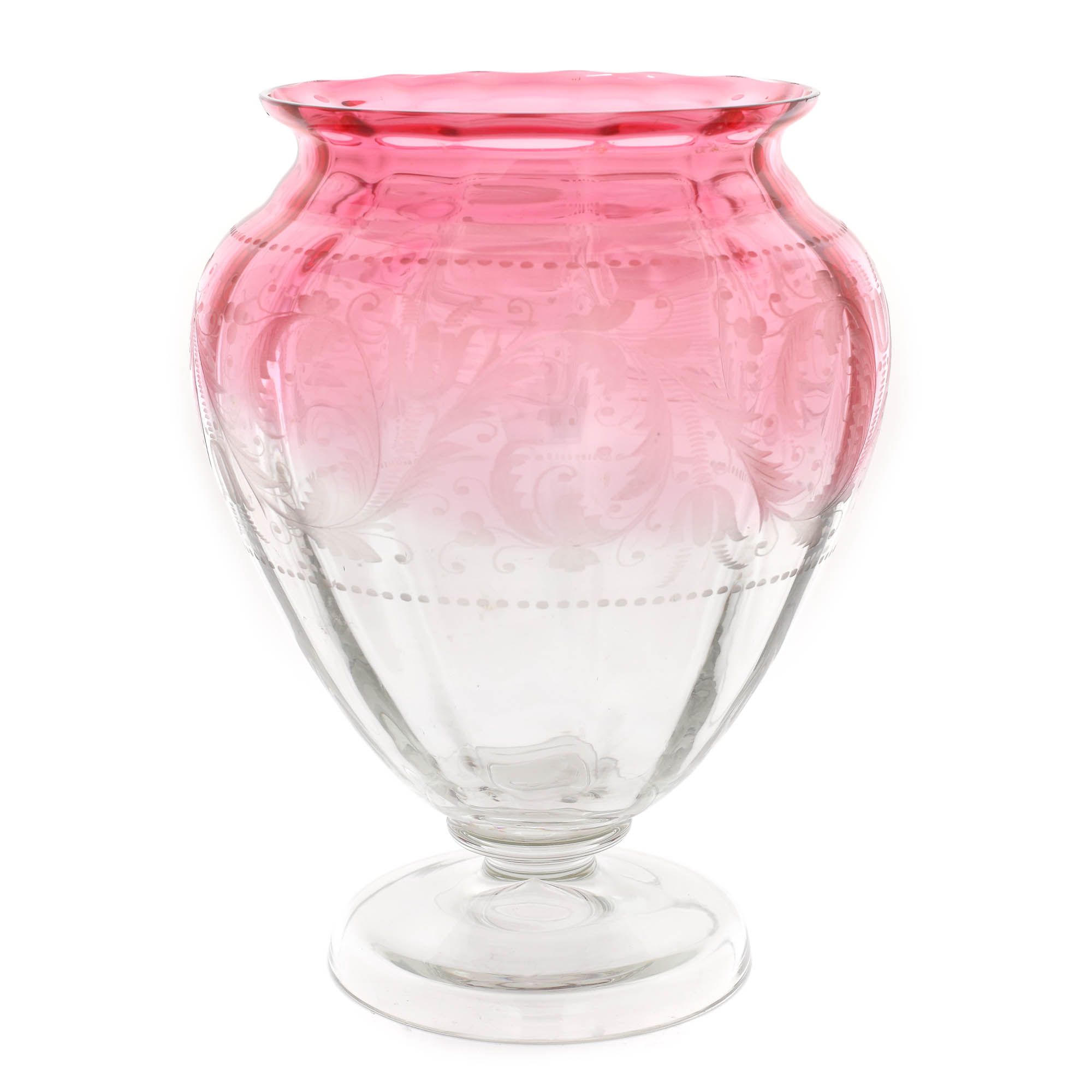 Belle Ãpoque large vase, by Ludwig Moser, made of coloured crystal and decorated with floral motifs, approx. 1890