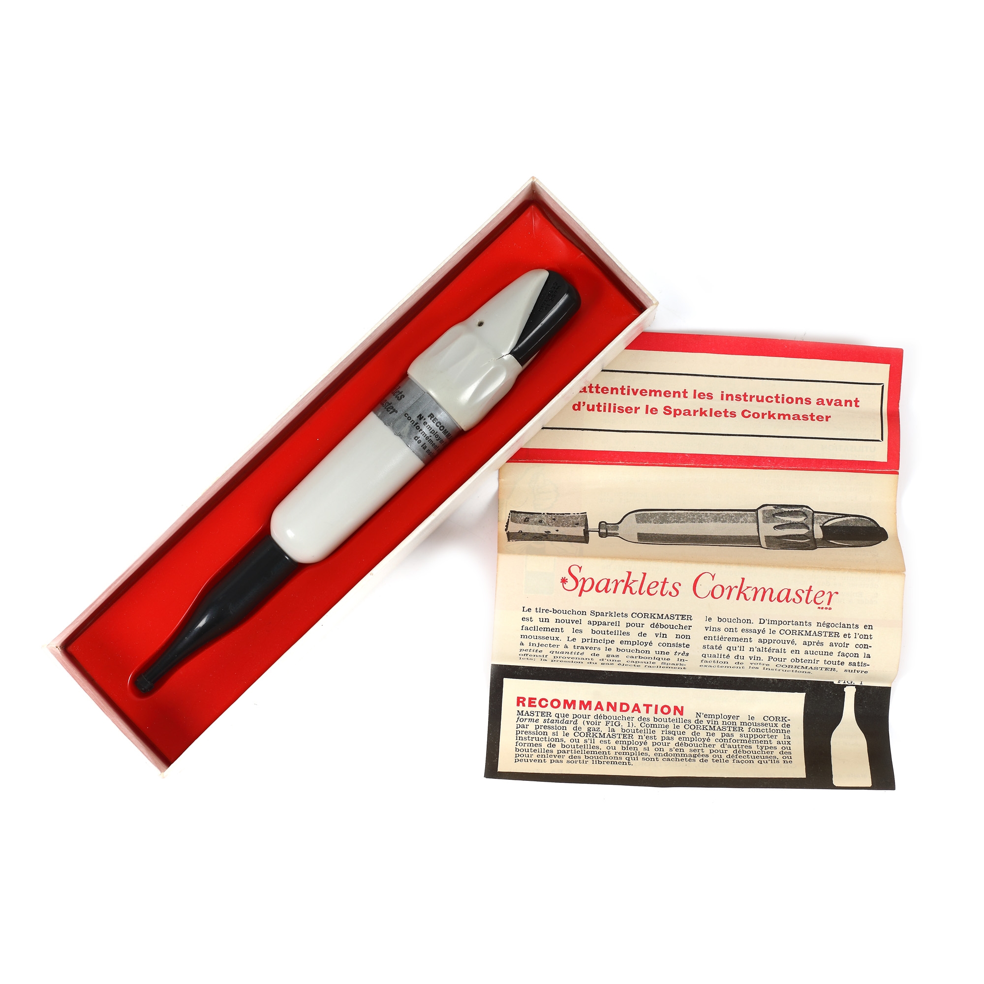 Sparklets gas corkscrew, Corkmaster, UK, approx. 1960, in the original box