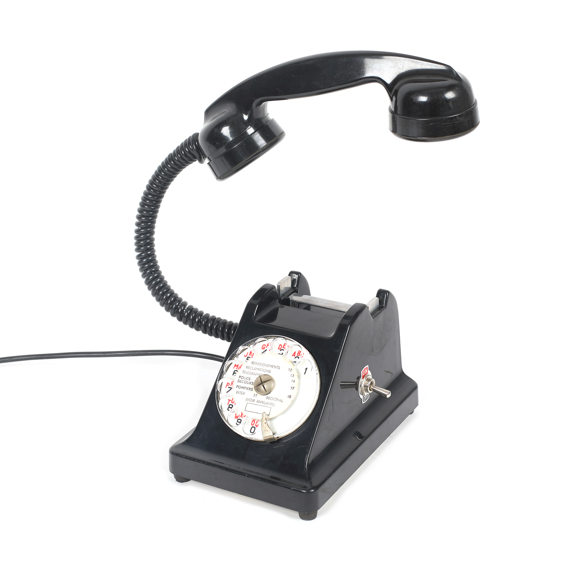 Bakelite phone, Ericsson Colombes brand, model U43, France, approx. 1960, transformed into a lamp