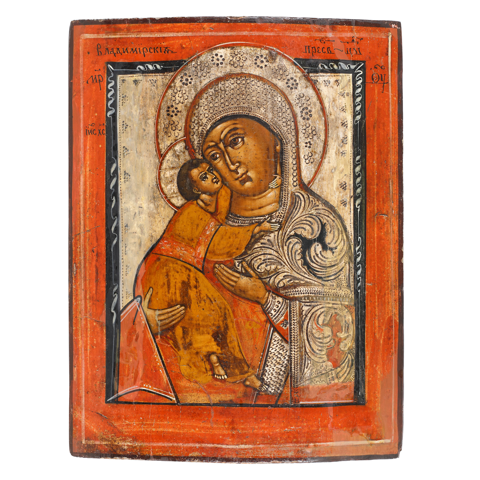 "Virgin Mary And The Baby (Glikofilusa)", icon on wood, Lipovan school, late 18th century - early 19th century