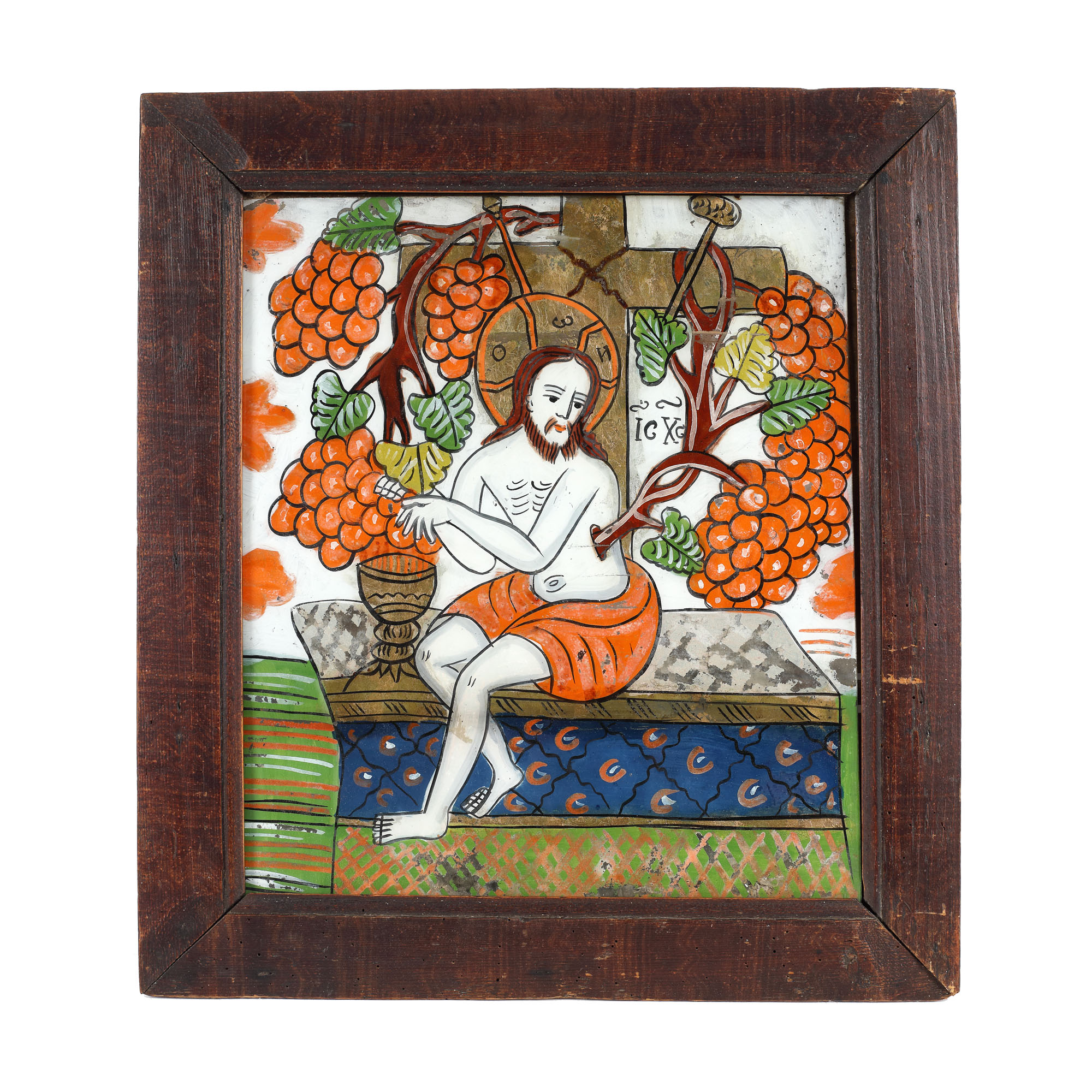 Icoană pe glajă, ”Iisus cu Viță de Vie”, atelier din Șcheii Brașovului, sfârșitul sec. XIX