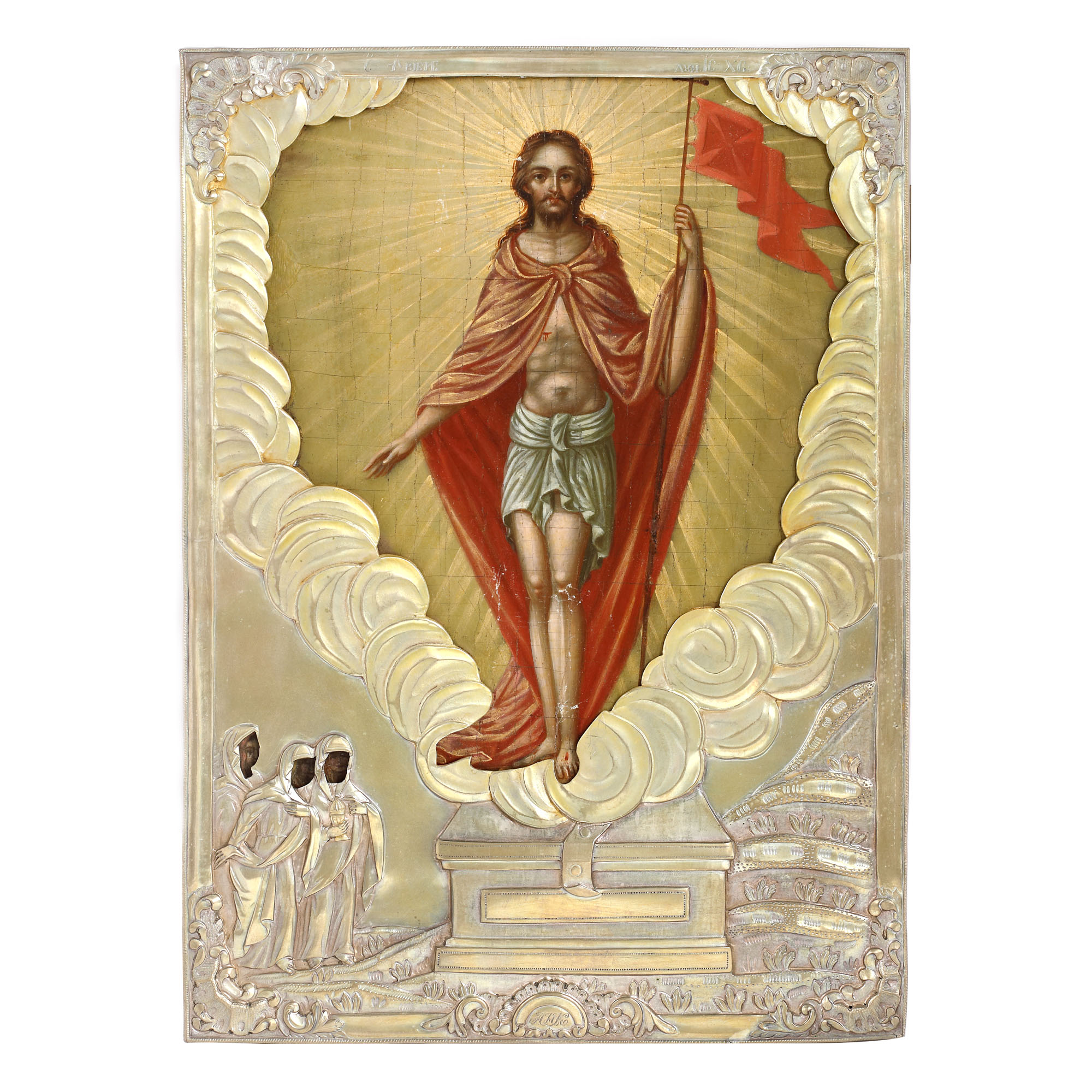 Icoană pe lemn, cu ferecătură din argint, "Învierea Domnului", școală românească, sfârșitul sec. XIX, de colecție