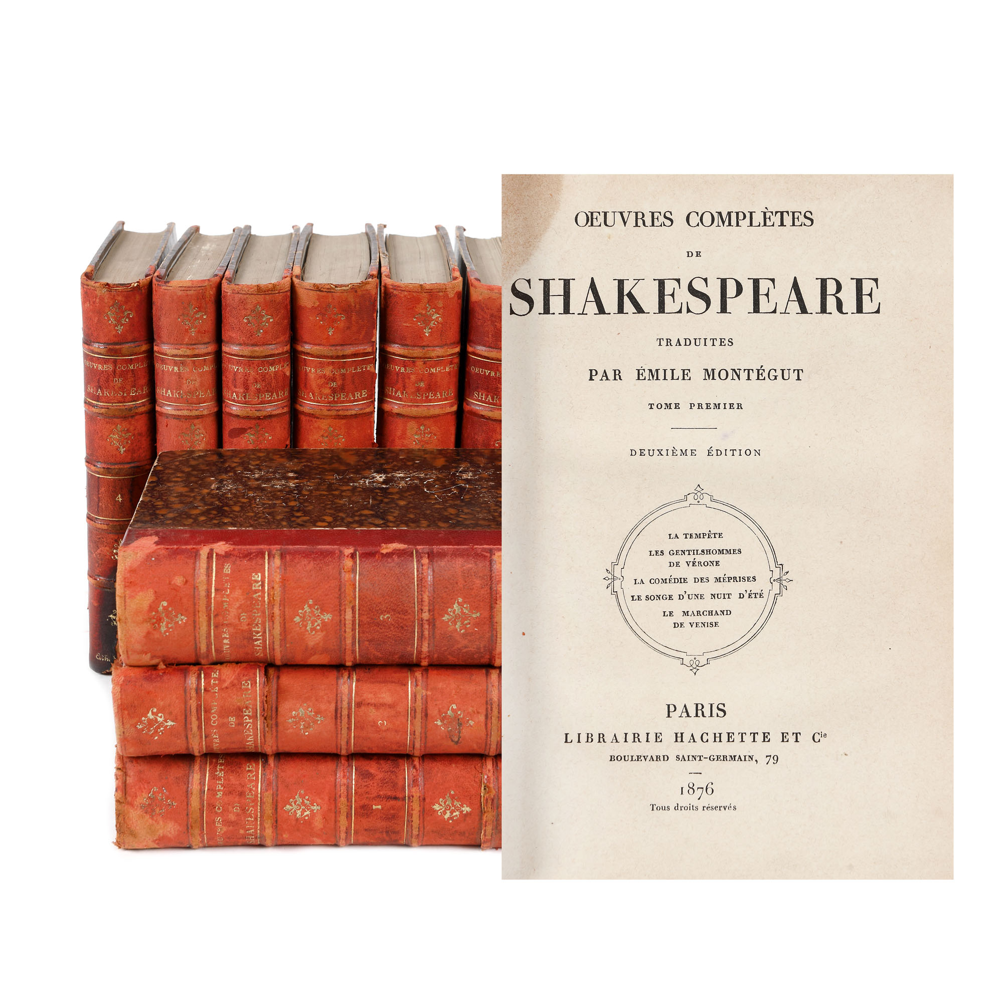 "Œuvres complètes de Shakespeare", translated by Emile Montegut, ten volumes, French, deluxe edition, Paris, 1876
