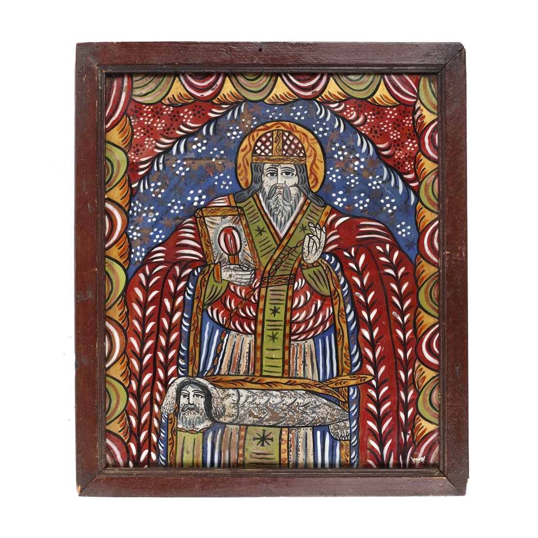 Icoană pe sticlă, ”Sfântul Haralambie”, atribuit zugrav Ana Deji, Făgăraș, sfârșitul sec. XIX - începutul sec. XX