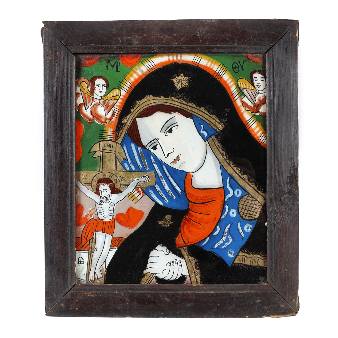 Icoană pe glajă, ”Maica Domnului Îndurerată", atelier din Șcheii Brașovului, a doua jumătate a sec. XIX