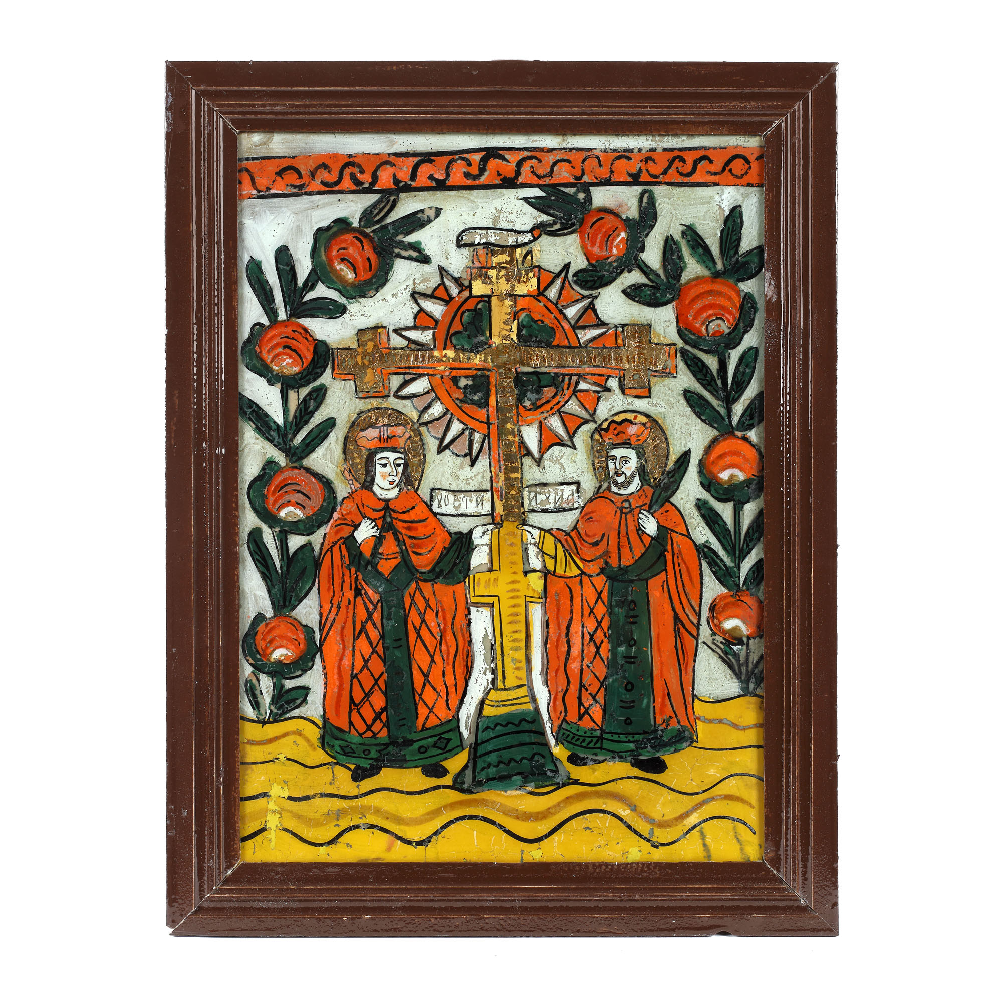 Icoană pe glajă, ”Sfinții Împărați Constantin și Elena”, atelier din Gherla, sfârșitul sec. XIX
