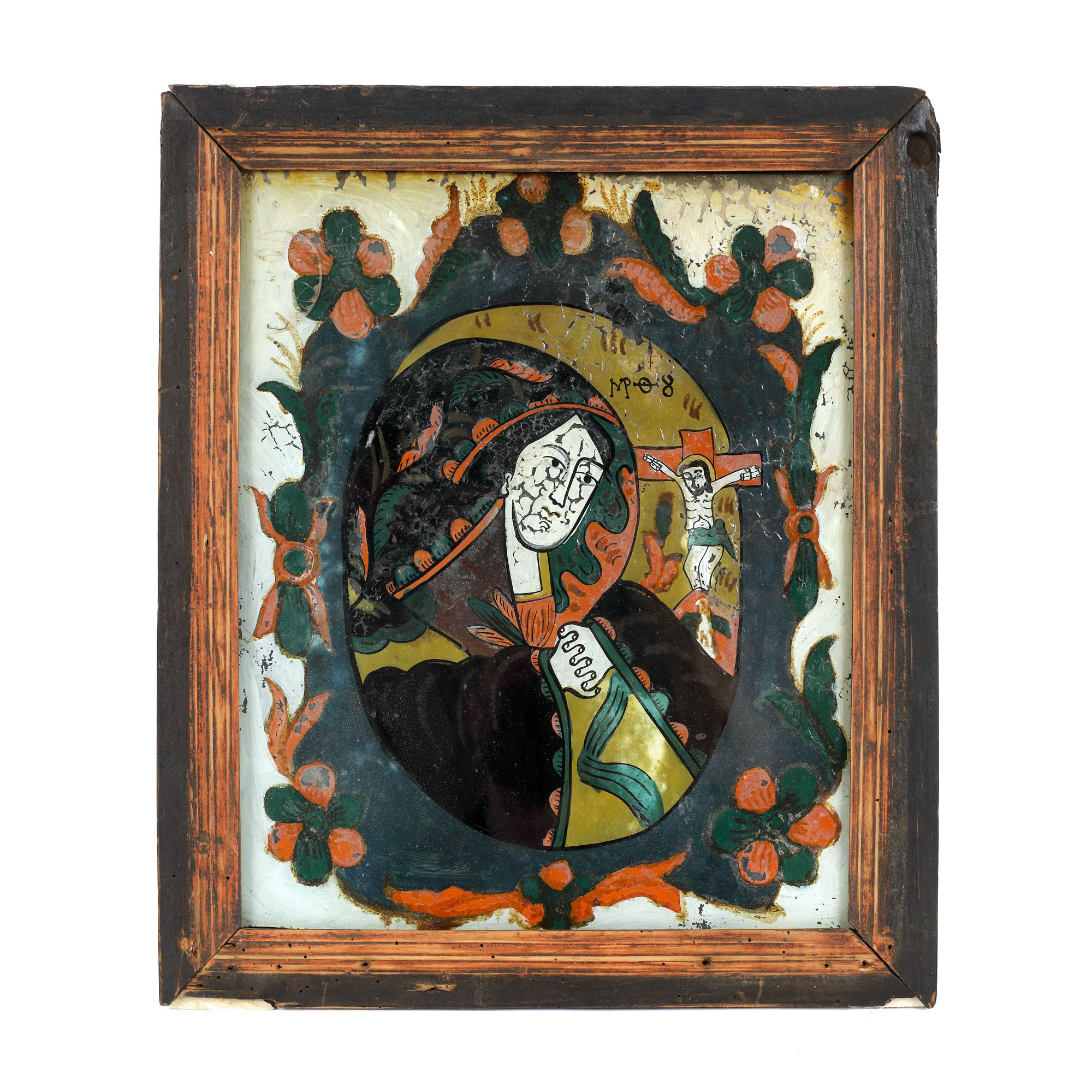 Icoană pe glajă, ”Maica Domnului Îndurerată”, atelier din Nicula, deceniile de mijloc ale sec. XIX, piesă rară, de colecție