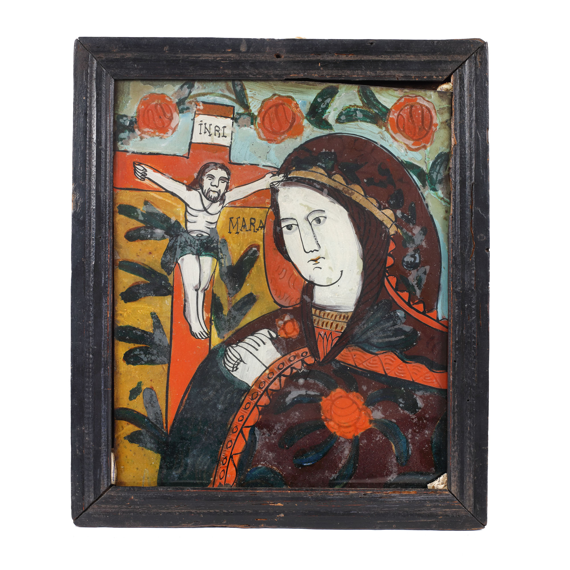 "Bereaved Virgin Mary", icon on glass, Nicula workshop, late 19th century