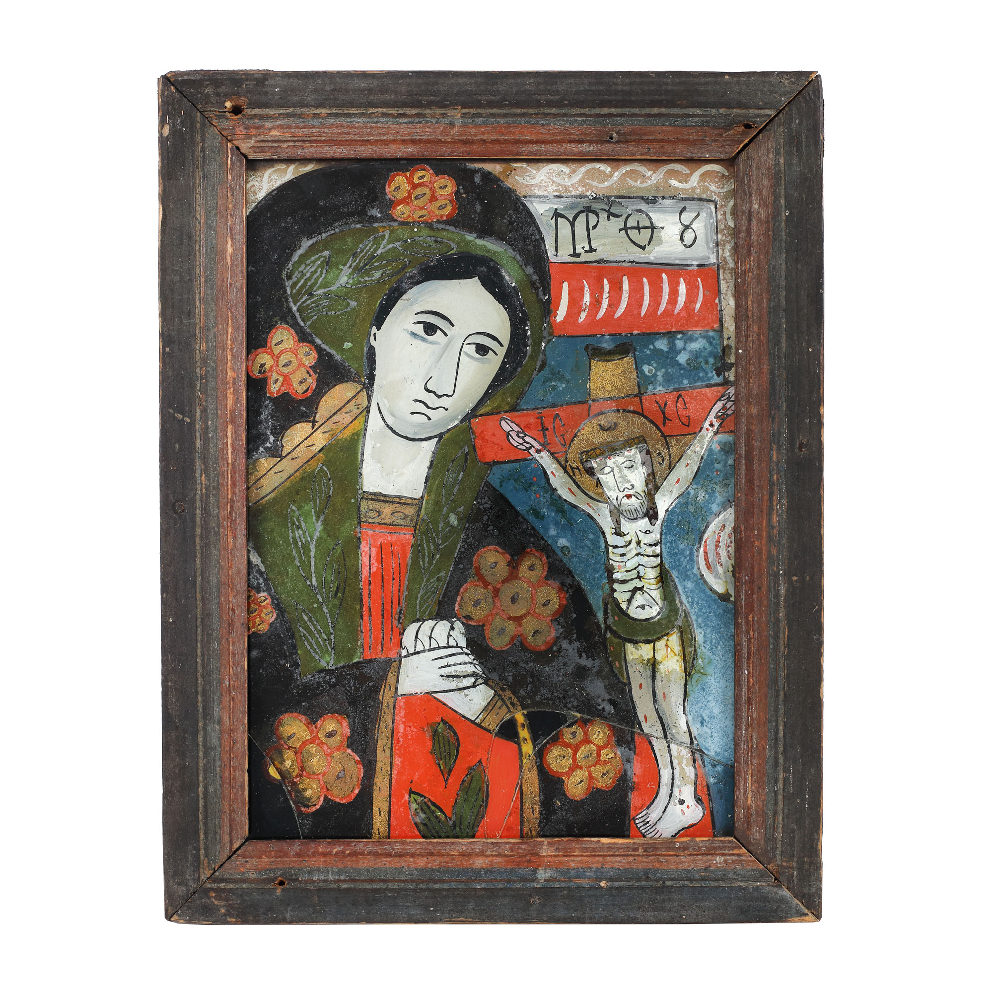 Icoană pe glajă, ”Maica Domnului Îndurerată”, atelier din Nicula, jumătatea sec. XIX