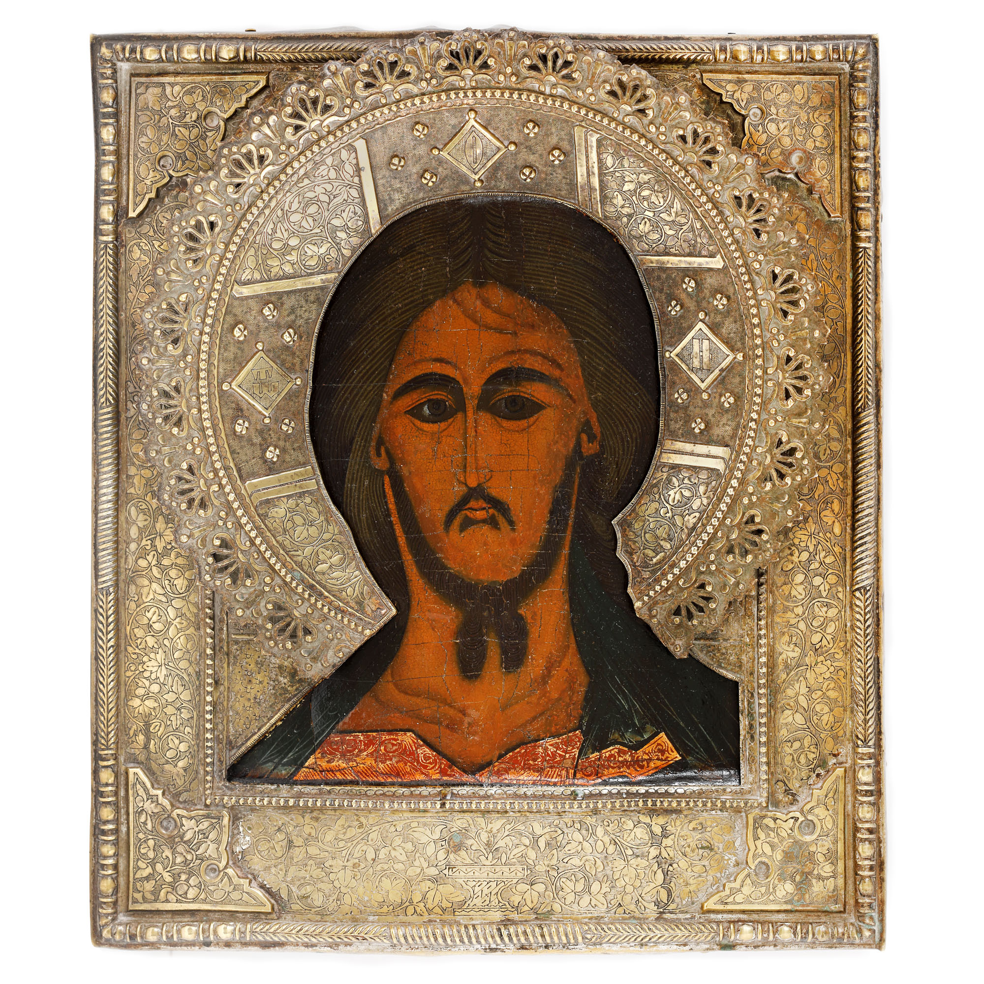 "Jesus Christ",  icon on wood, with ferrule, Russian school, early 19th century, collector's item