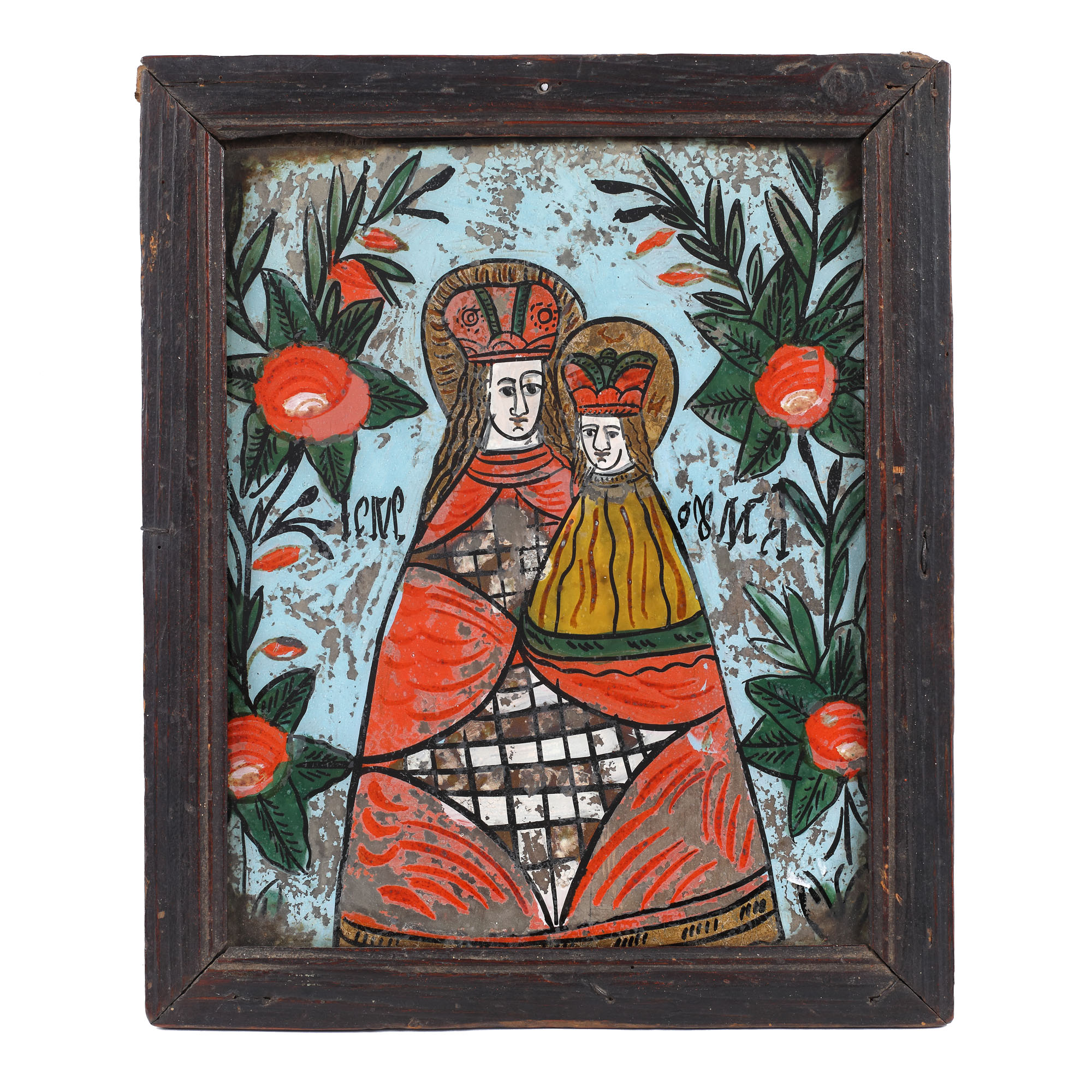 Icoană pe glajă, ”Maica Domnului cu Pruncul”, atelier din Gherla, sfârșitul sec. XIX, piesă rară