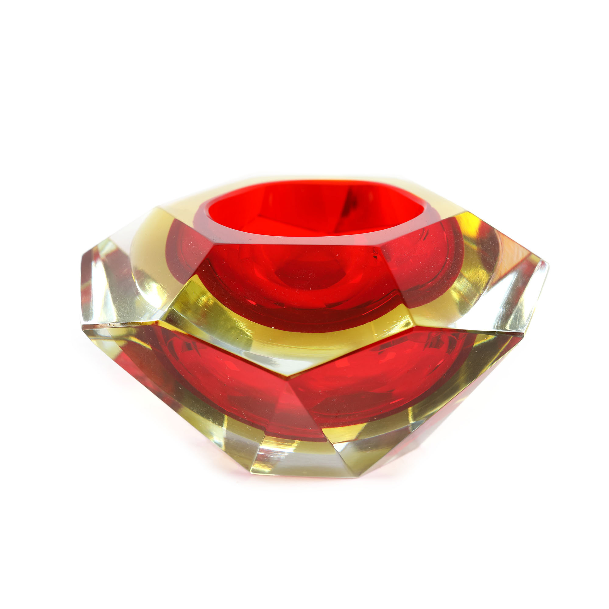 Sommerso Murano crystal ashtray, Flavio Poli design, hand-polished crystal