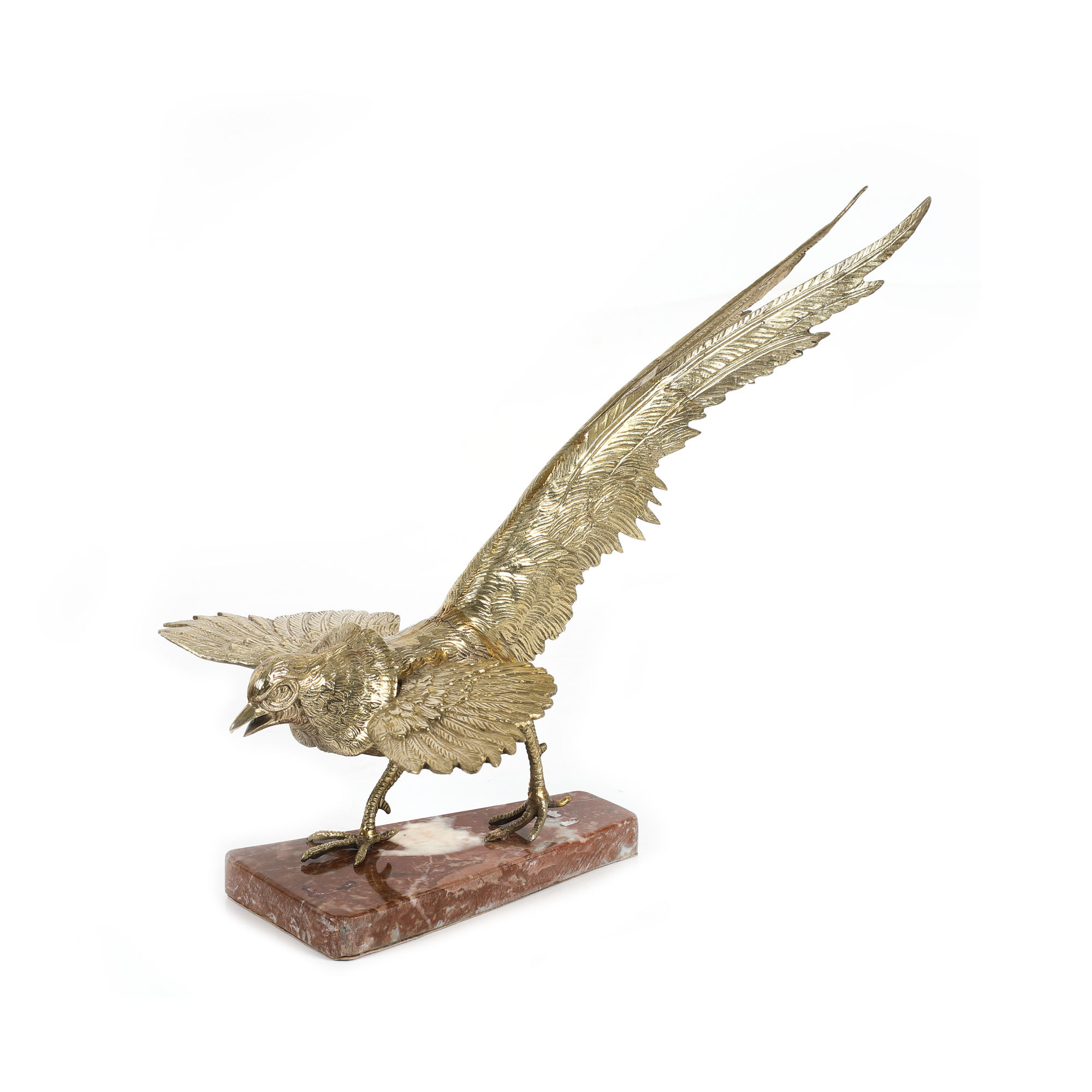 ”Fazan în luptă” - sculptură decorativă din bronz doré, pe soclu din marmură, sfârșitul sec. XIX