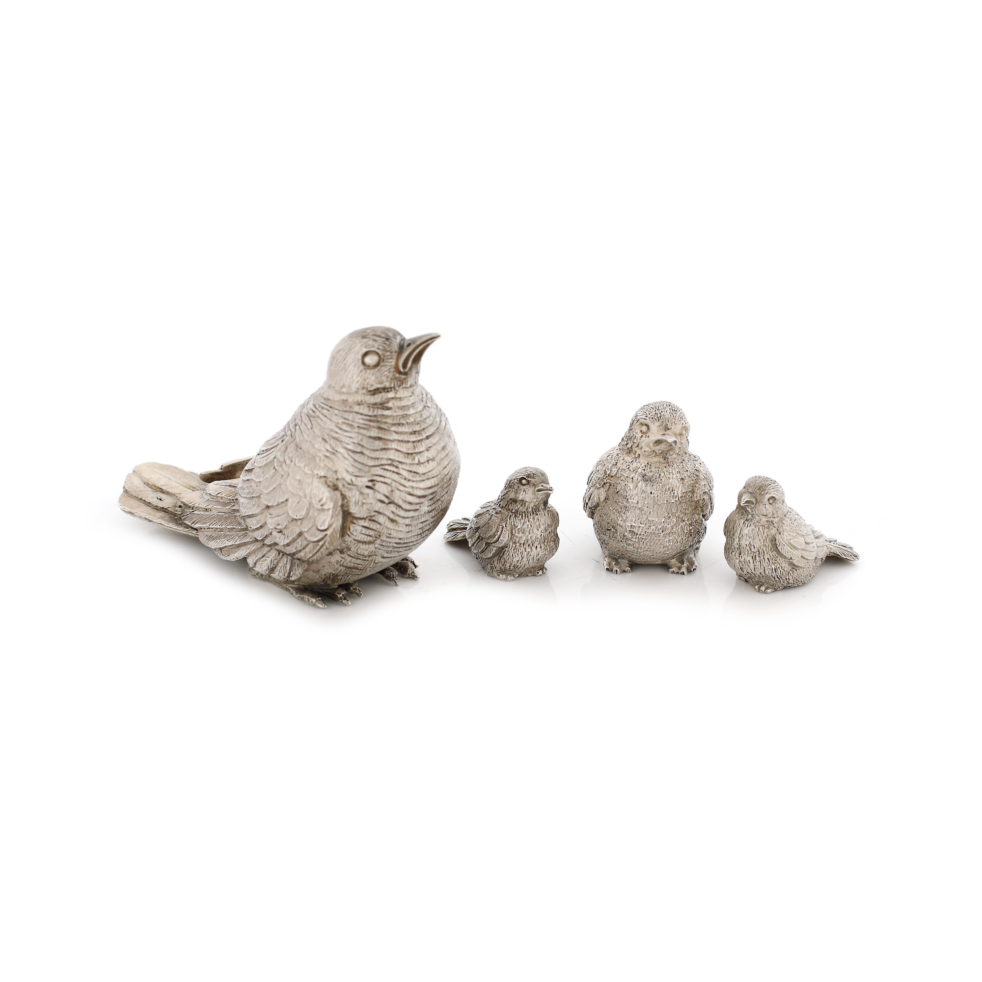 Patru figurine miniaturale din argint Mario Buccellati, în formă de păsări, cca. 1930