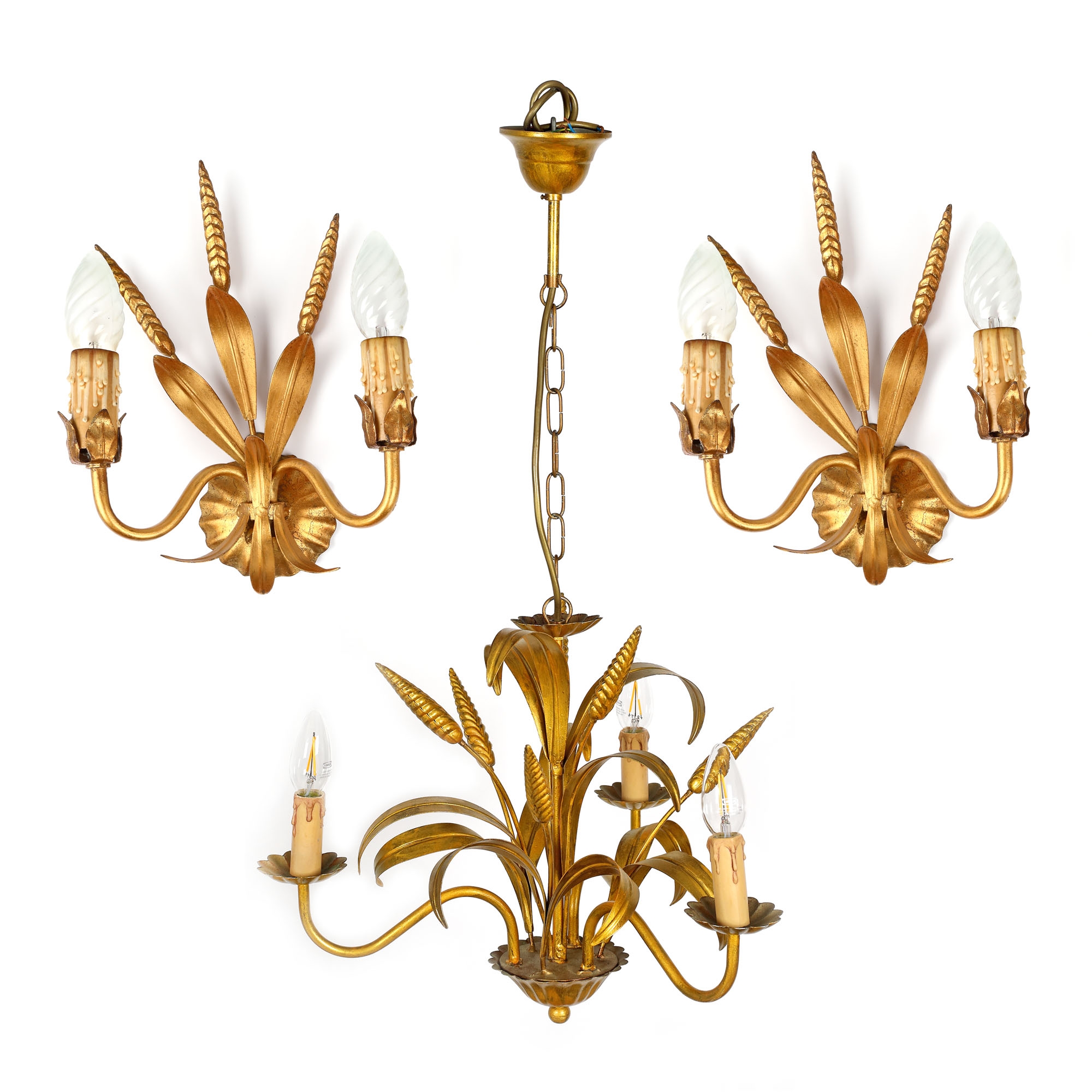 "Gerbe de Blé" - set format din plafonieră și pereche de aplice, design Robert Goossens, realizat de Maison Baguès pentru Yves Saint Laurent și Coco Chanel, cu decor abundent vegetal 