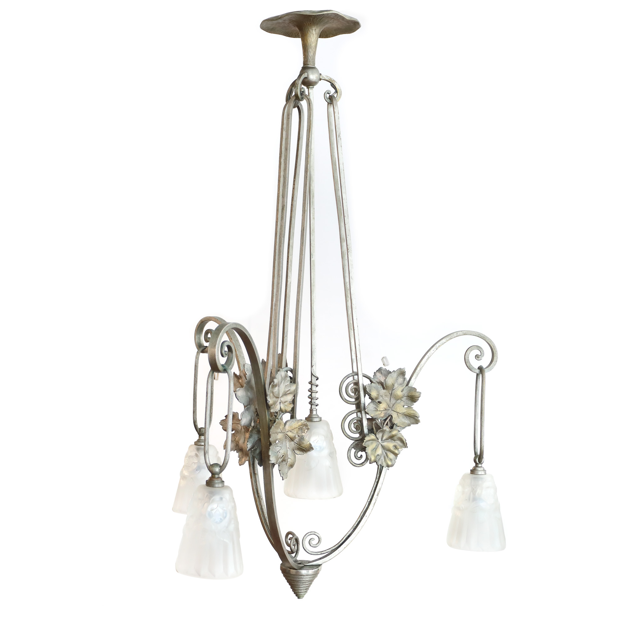 Lampă Degué, Art Nouveau, din bronz cromat și sticlă stratificată, cca. 1920