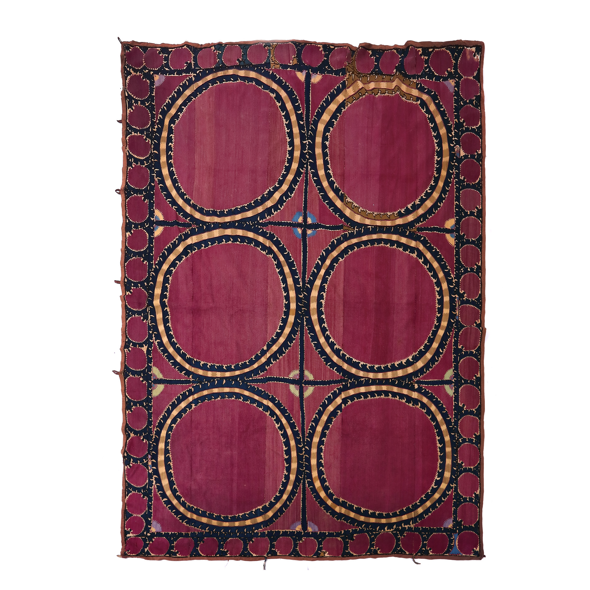 Suzani tapestry, cotton and silk, decorated with solar motifs, Uzbekistan, early 20th century