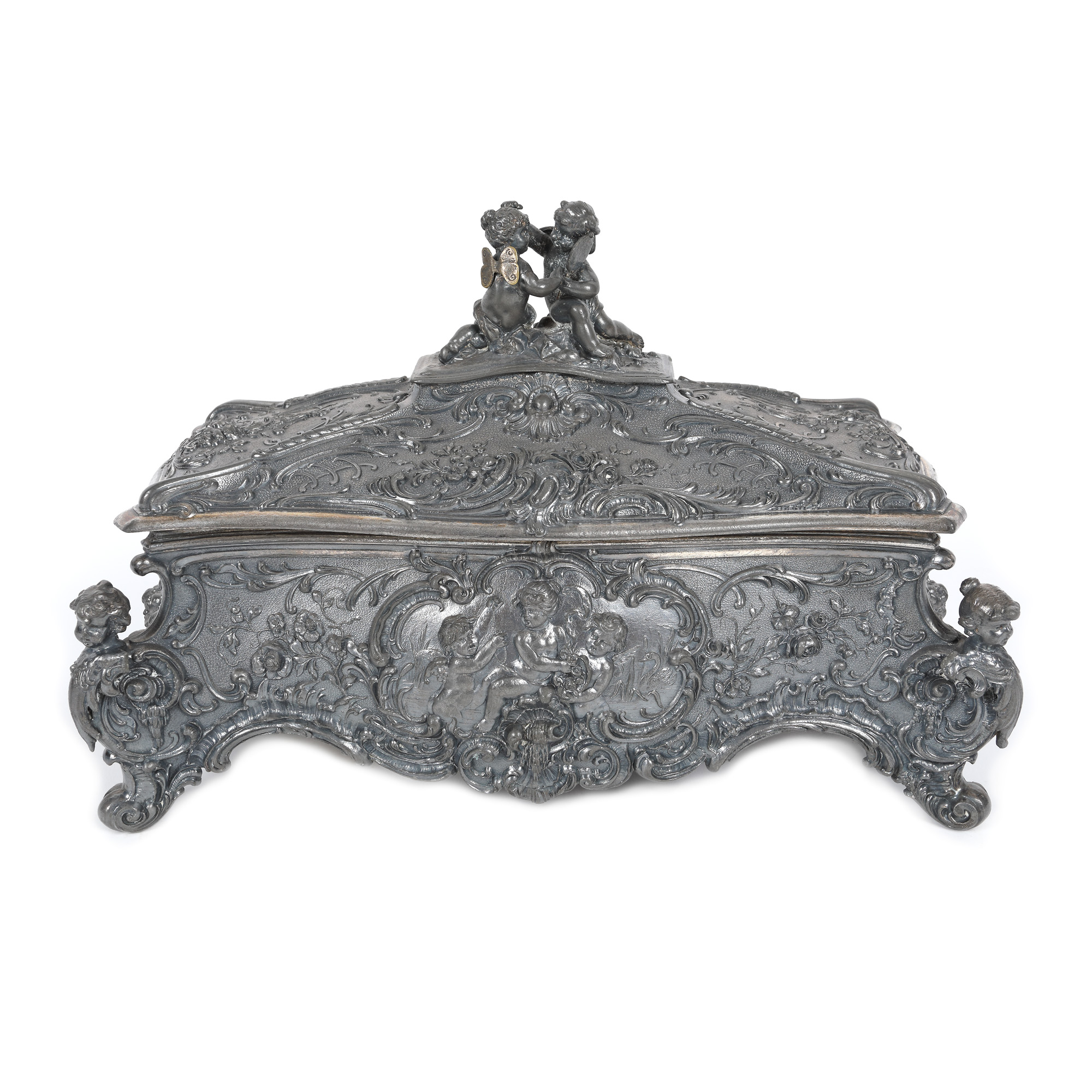 WMF box, silvered metal, decorated with putti, approx. 1920