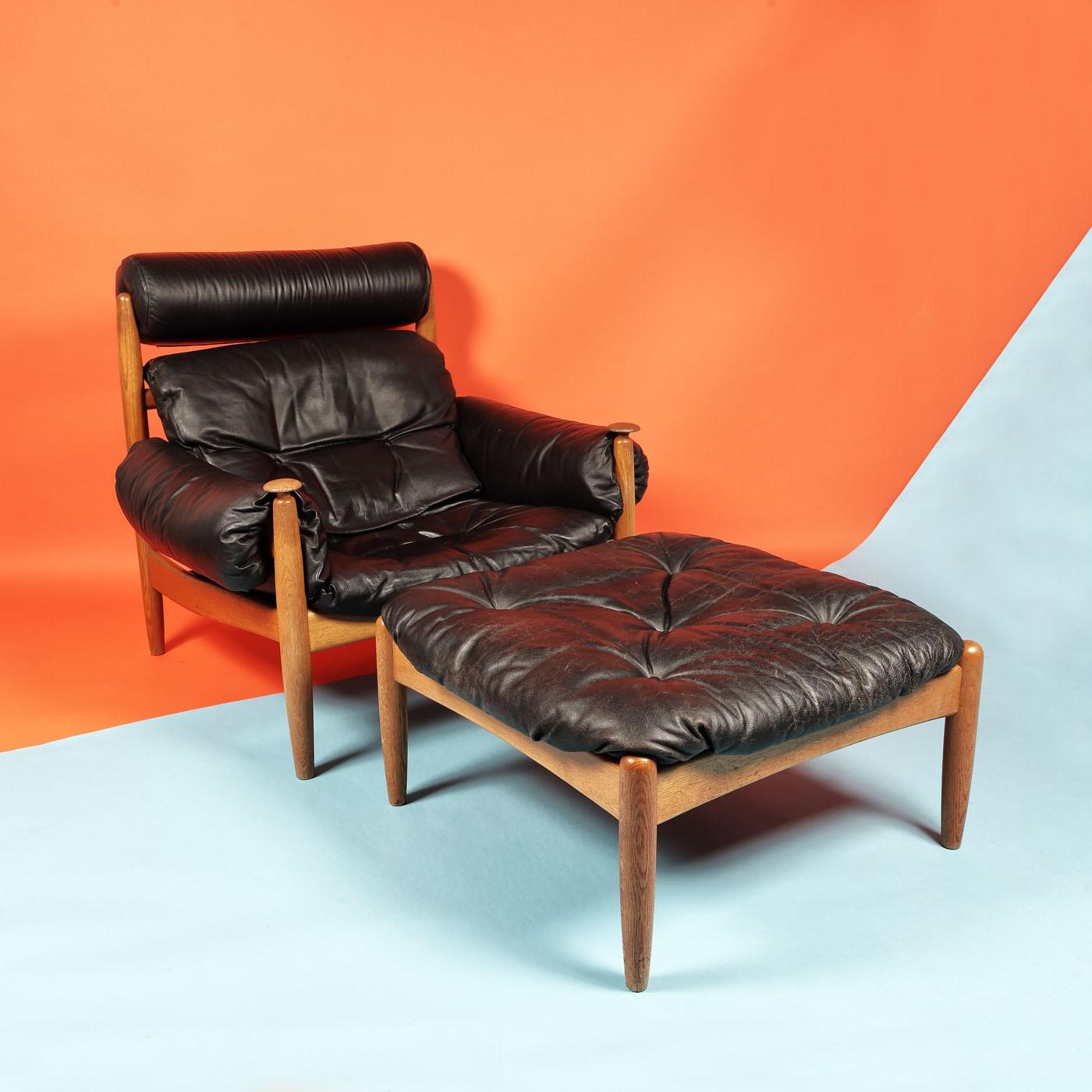 Lounge chair and stool, ash wood, Sergio Rodrigues style