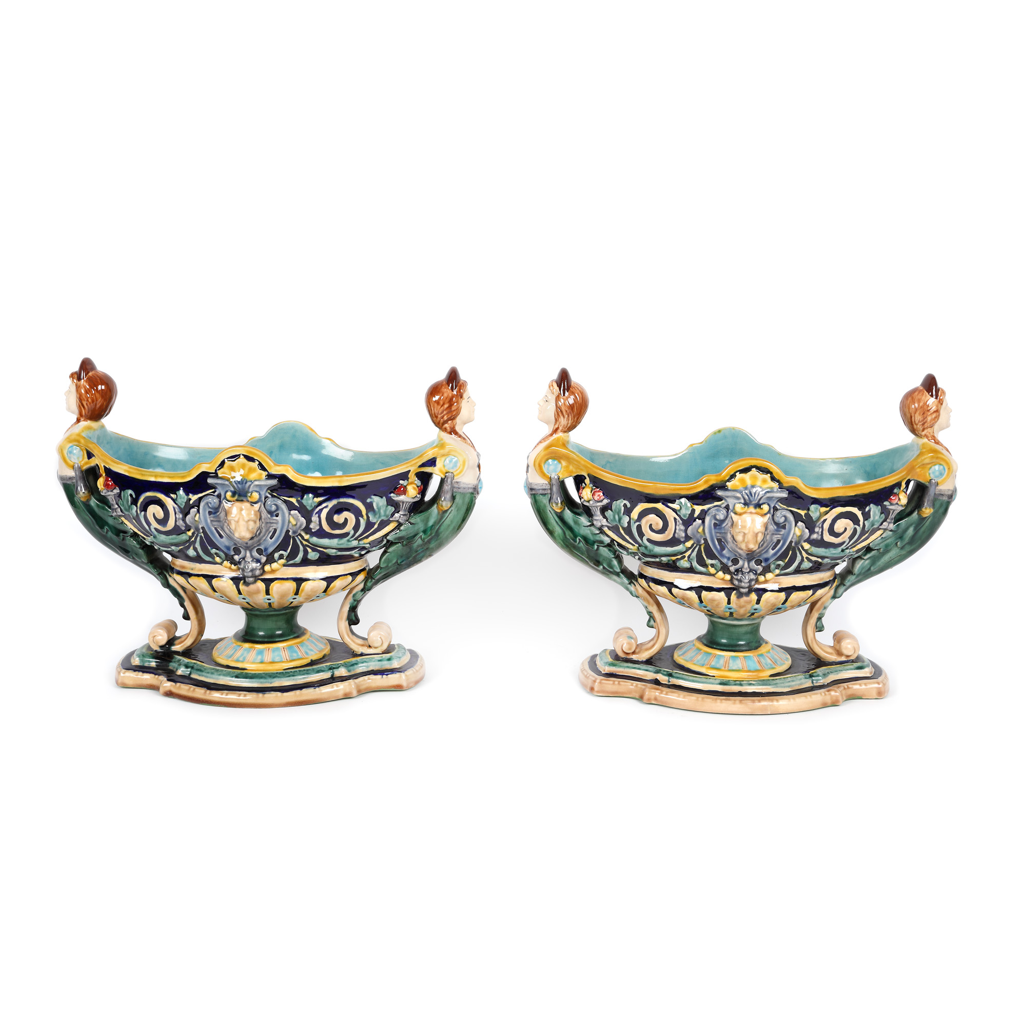 Pair of majolica pottery, painted ceramic, approx. 1900