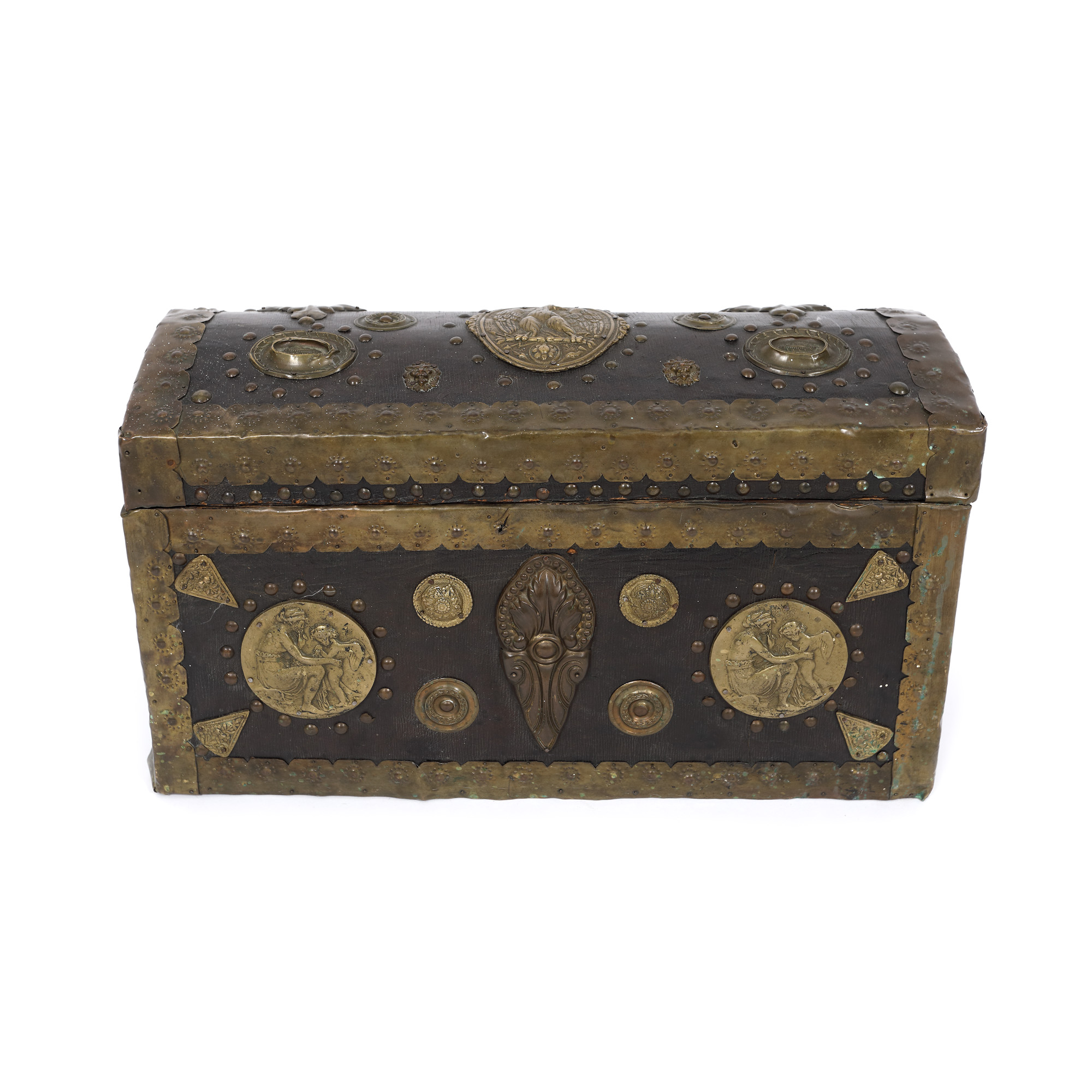 Correspondence box with brass ornaments, early 20th century