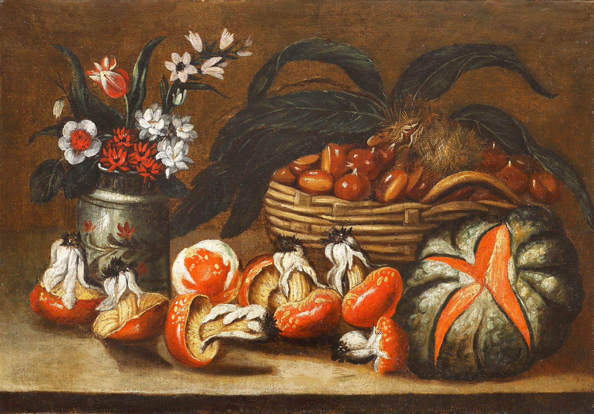 Still Life with Pumpkin, Mushrooms and Chestnut Basket