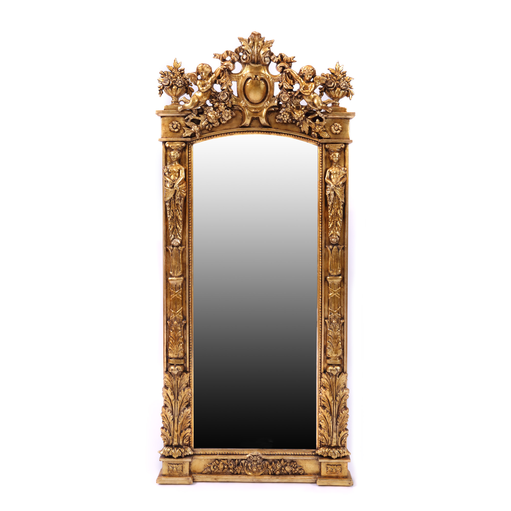 Framed mirror adorned with putti and caryatids, approx. 1880