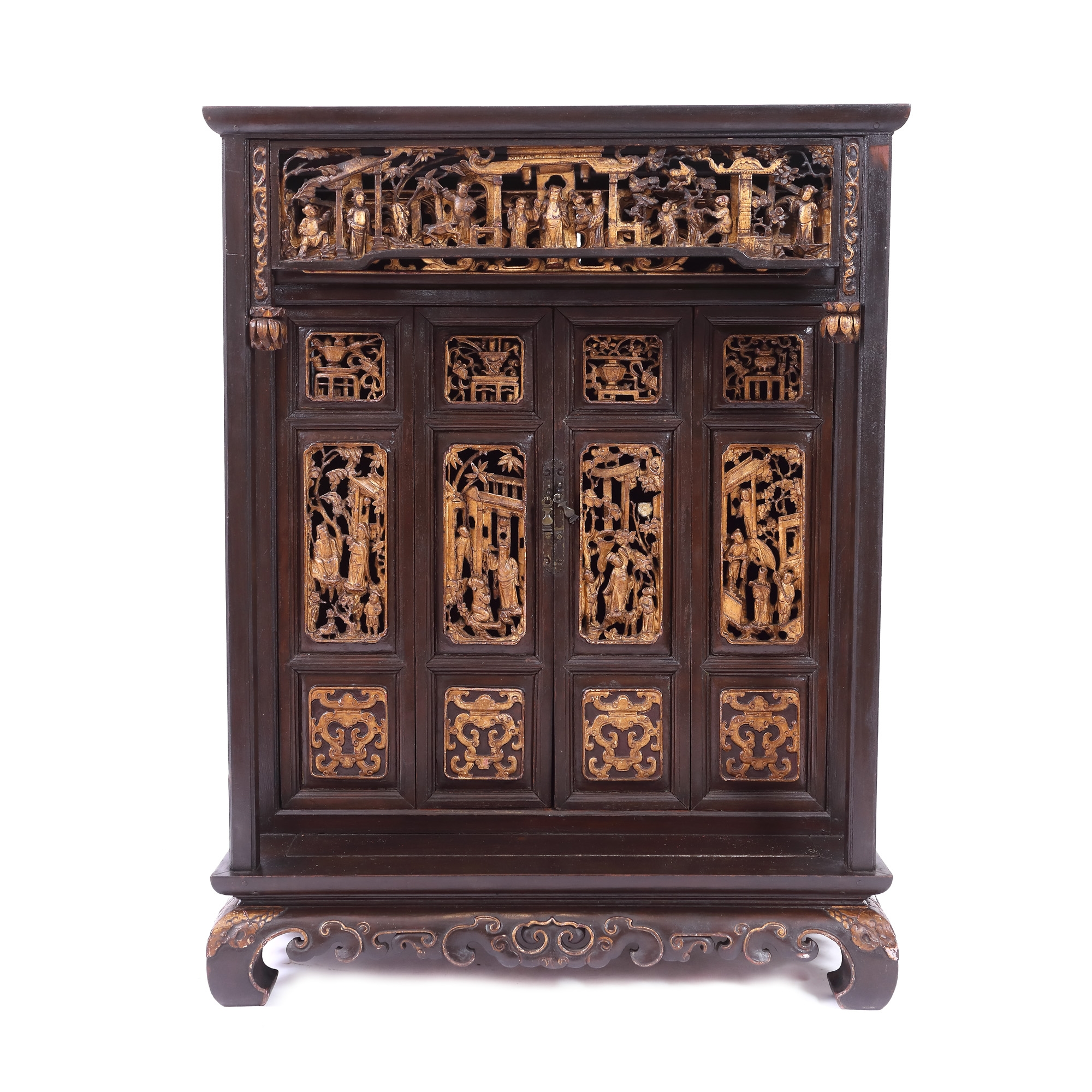 Dulap miniatural, din lemn exotic, decorat cu scene imperiale, China, sfârșitul sec. XIX