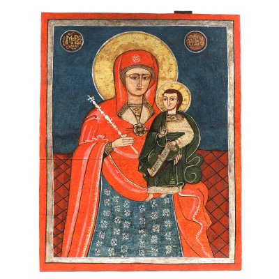 Royal icon on wood, "Virgin Mary And The Baby (Hodegetria)", Transylvanian school, early 19th century, part of the collection of the painter Petre Achițenie