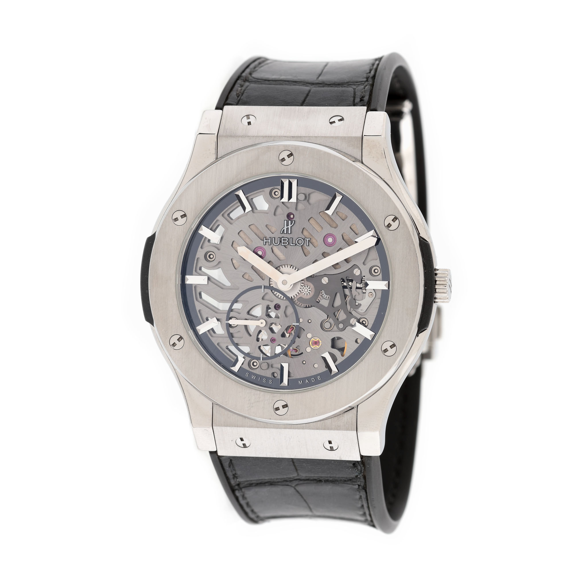 Ceas Hublot Classic Fusion Ultra Thin Skeleton, din titan, de mână, bărbătesc