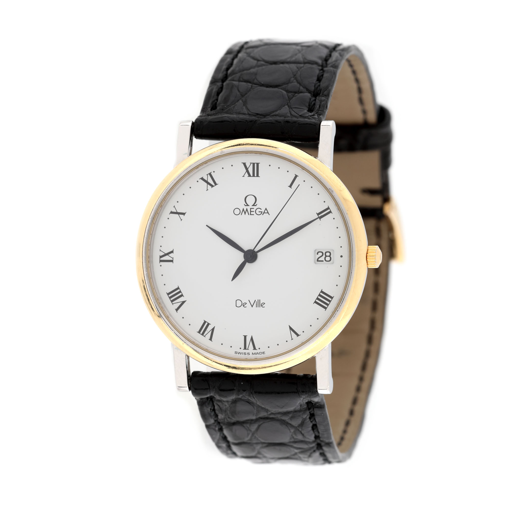 Ceas Omega De Ville din oțel și aur, de mână, unisex