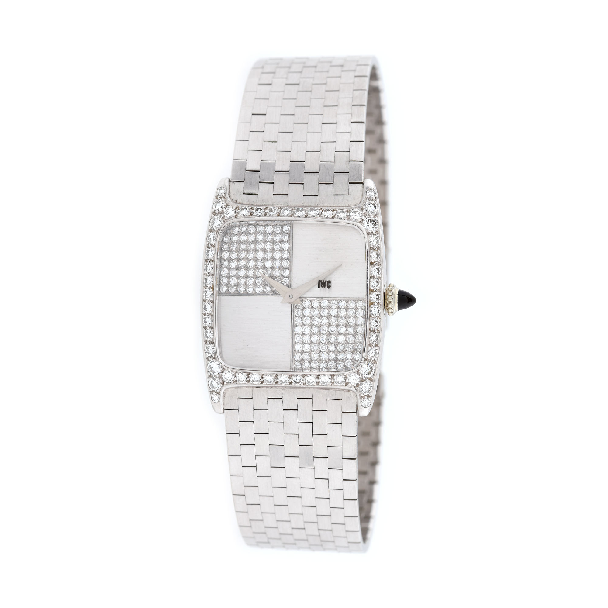 Ceas IWC, din aur alb, de mână, de damă, decorat cu diamante